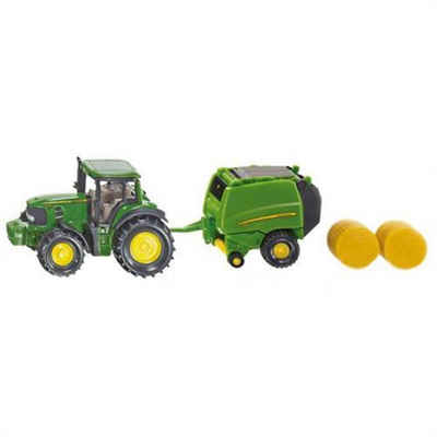 Siku Spielzeug-Traktor John Deere Traktor mit Ballenpresse, Spielzeugauto Traktor