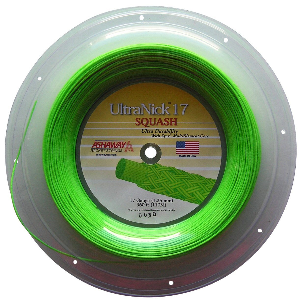 Ashaway Squashsaite UltraNick 17 grün 110m Rolle, Saitendicke: 1.25