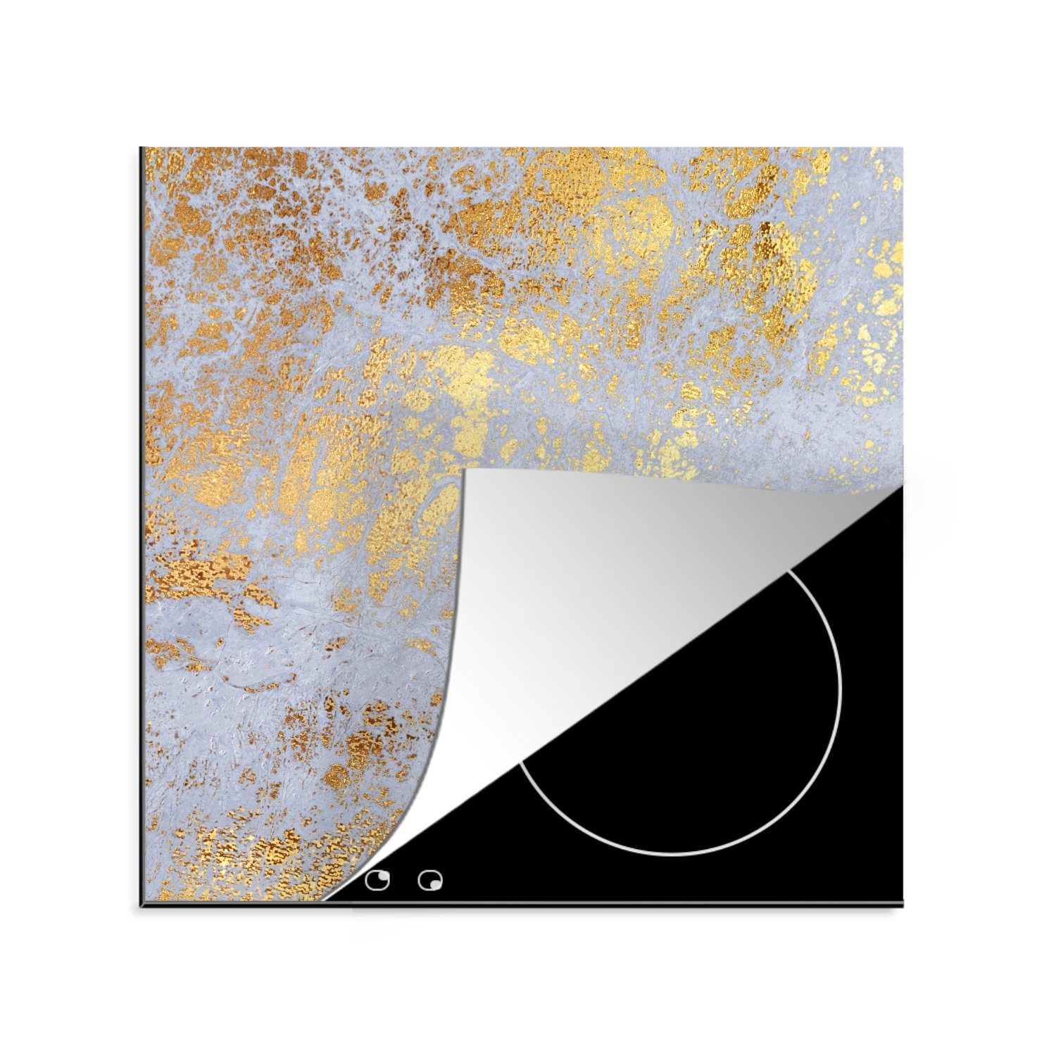 Herdblende-/Abdeckplatte - für (1 MuchoWow tlg), Grau, Gold Marmor Ceranfeldabdeckung, Vinyl, - 78x78 Arbeitsplatte cm, küche