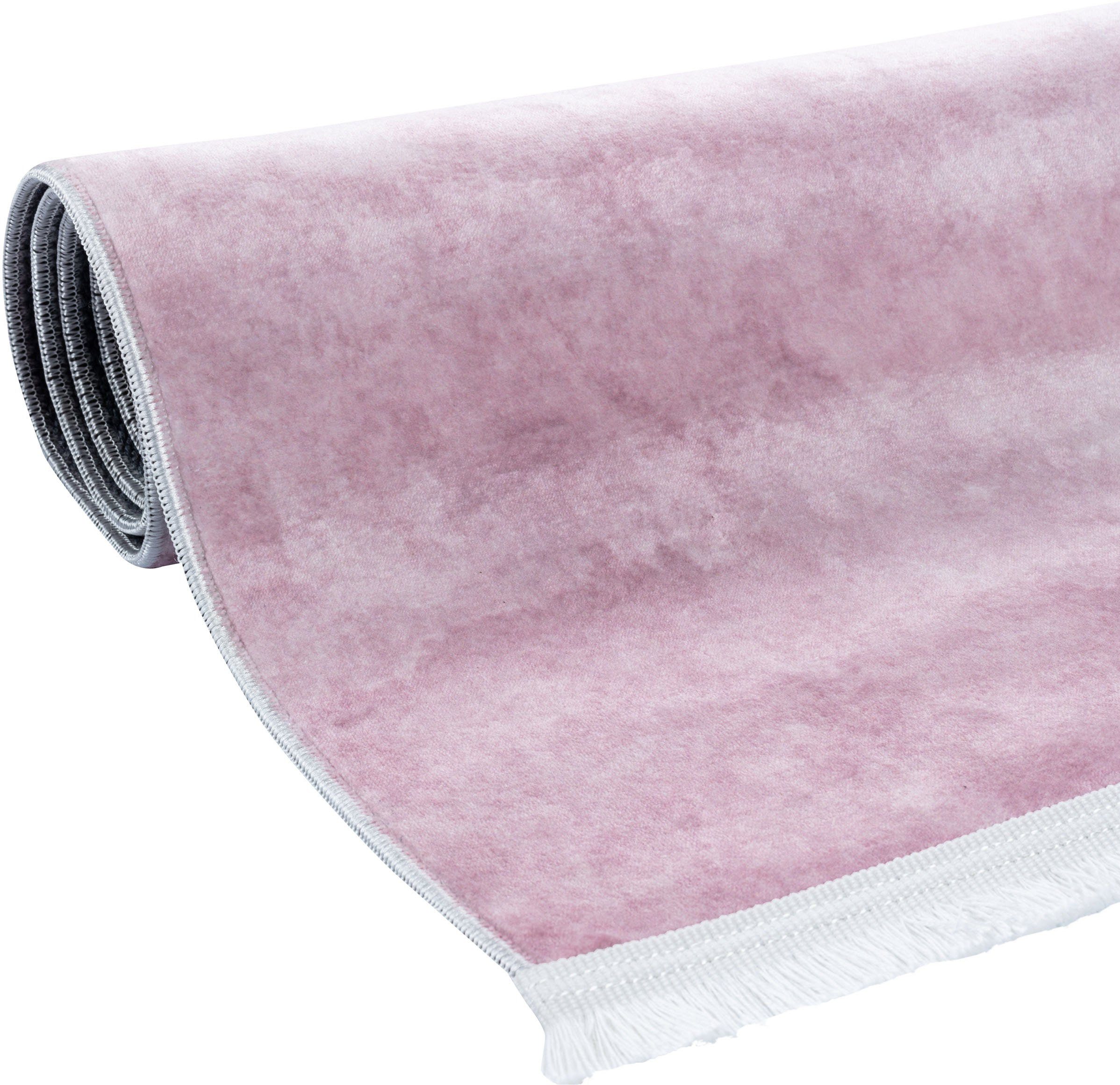 Teppich Reyna, Sehrazat, rechteckig, Höhe: Glanz Garn, waschbar,Seiden-Optik,mit 8 rosa rutschfest,Pflegeleicht weichem mm