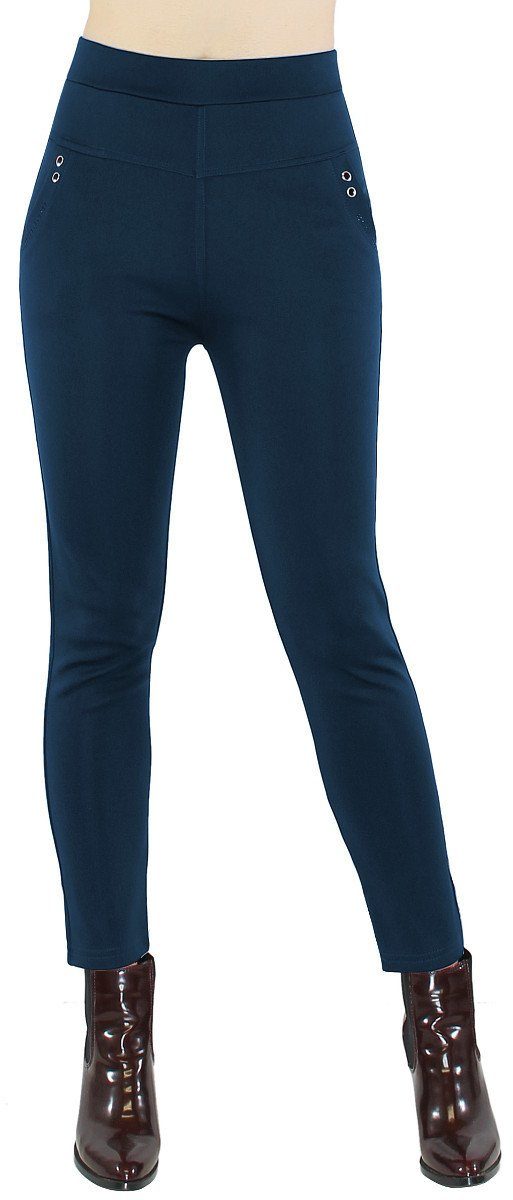 dy_mode Röhrenhose Lässig Elegante Damen Röhrenhose Stretch-Treggings zum Hineinschlüpfen in Unifarbe, mit elastischem Bund DH110-Tiefblau