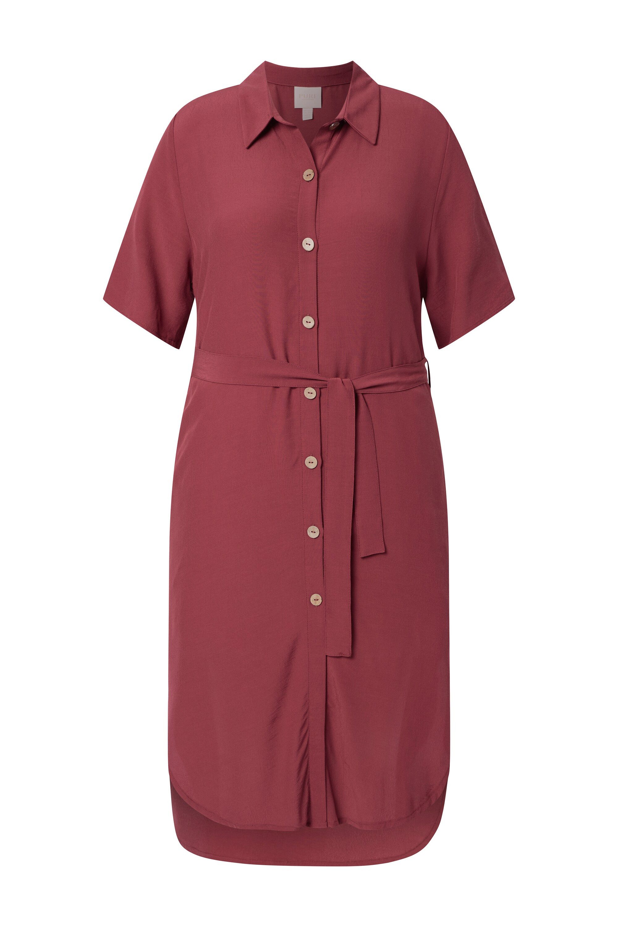 Ulla Popken Midikleid Midikleid Hemdkragen Gürtel Halbarm Biobaumwolle