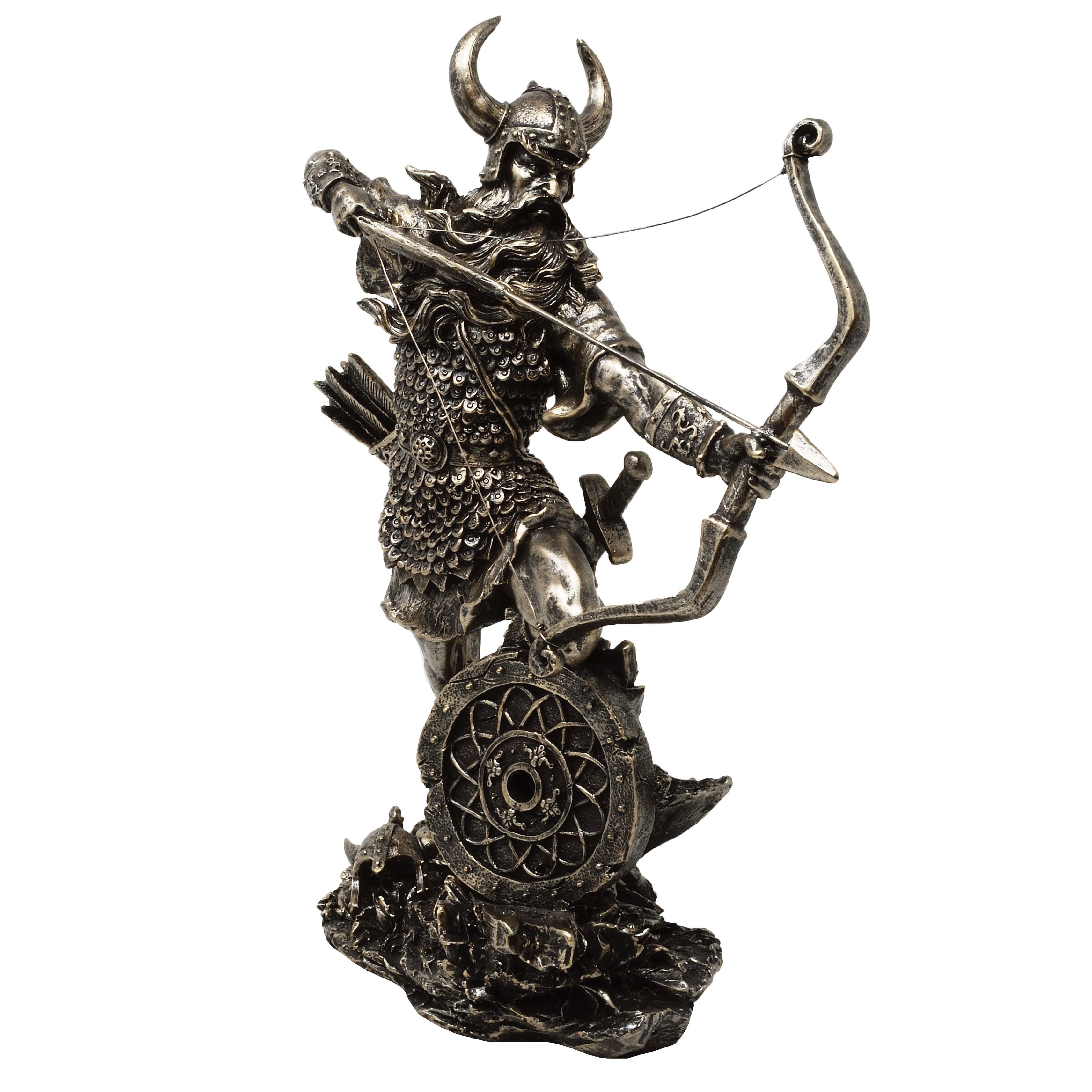 Dekofigur Großer Wikinger mit Pfeil und Bogen im Kampf Viking Figur Deko
