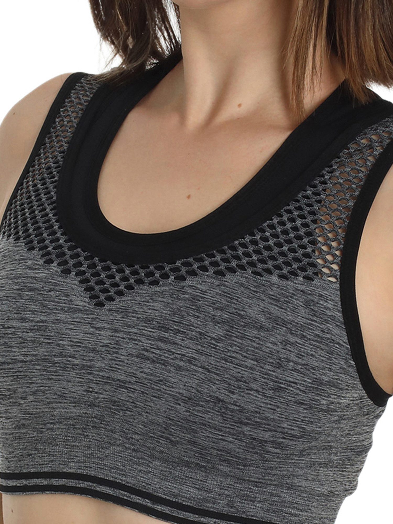 Sassa Sport-BH Sport-BH SPORTS BRAS GLOBAL RECYCLING (Spar-Set, 2-tlg) herausnehmbaren Schalen, Sport-Bustier, Melangé-Material, Lochmuster