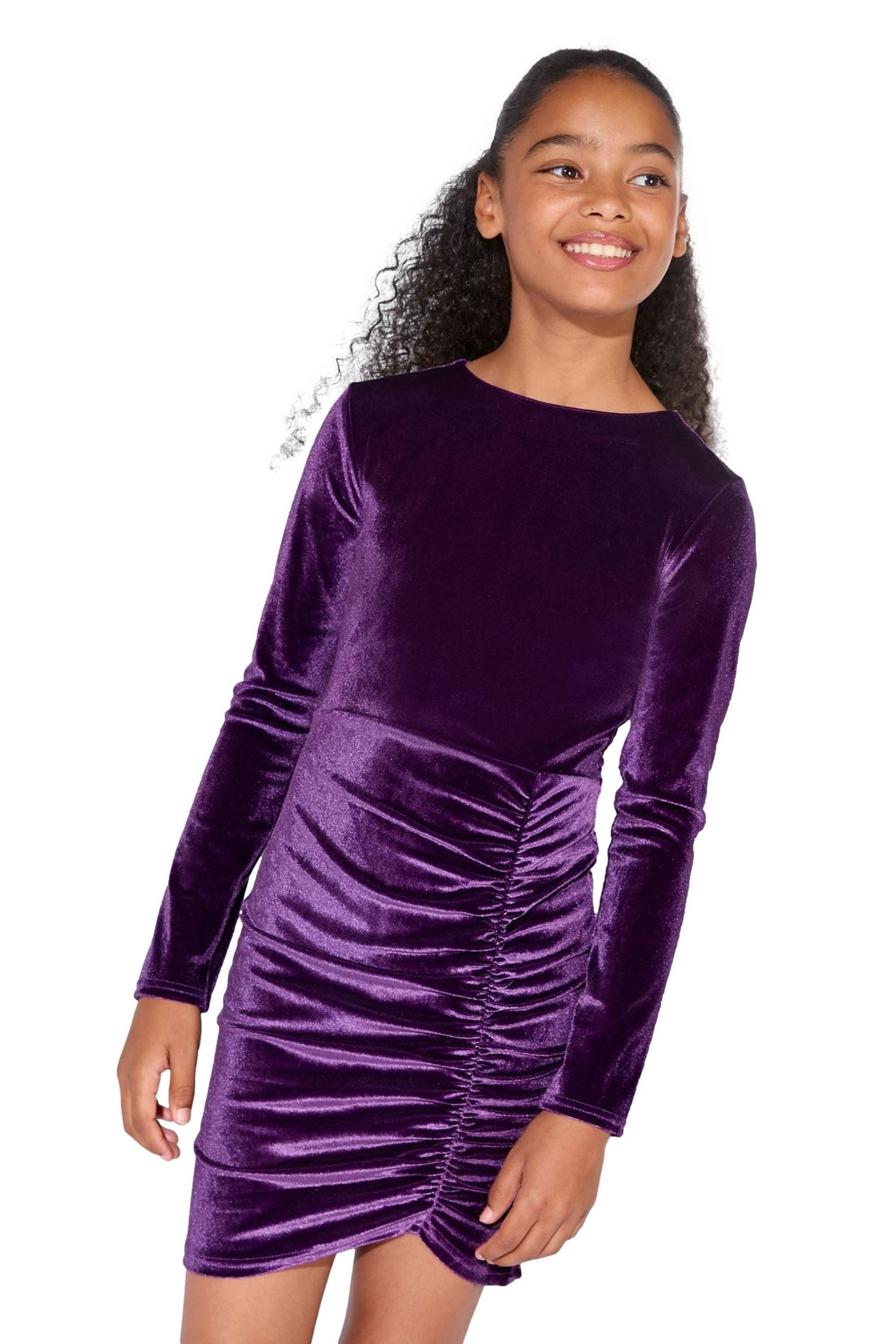 LIPSY Samtkleid Lipsy Teen Samt-Partykleid mit Raffung (1-tlg)