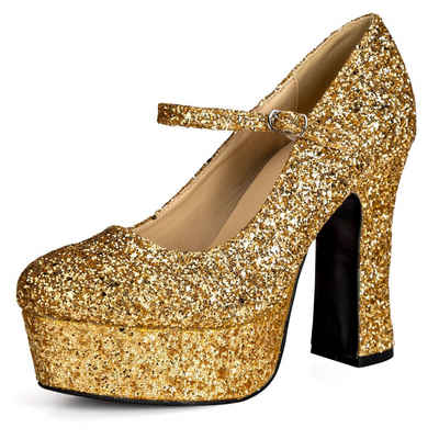 Maskworld Kostüm Plateau Schuhe glitter-gold, Glitzernde Pumps in breiter Größenauswahl