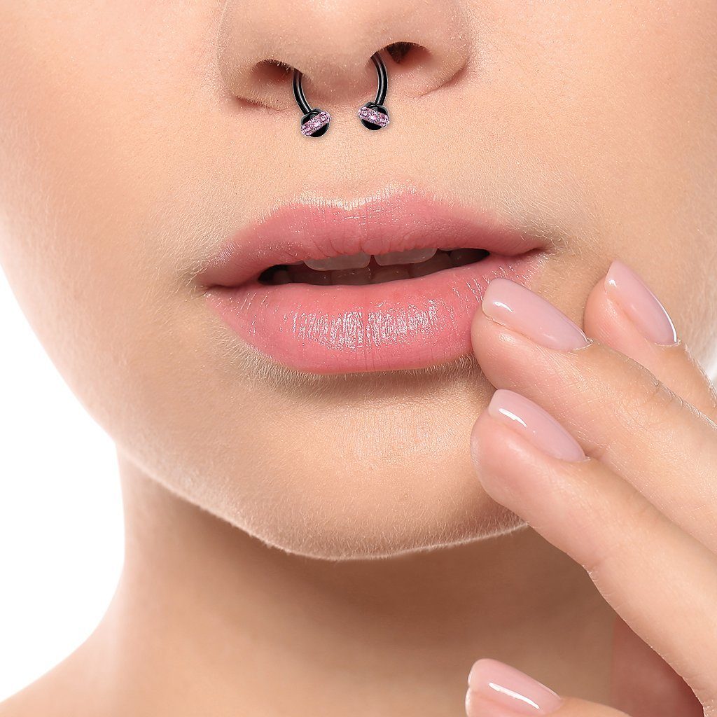 Taffstyle Piercing-Set Lippen Nase Schwarz Hufeisen Multi Kristall Kugeln, Piercing Glitzer Kugel Ohr Horseshoe Tragus Helix Labret Nasenpiercing