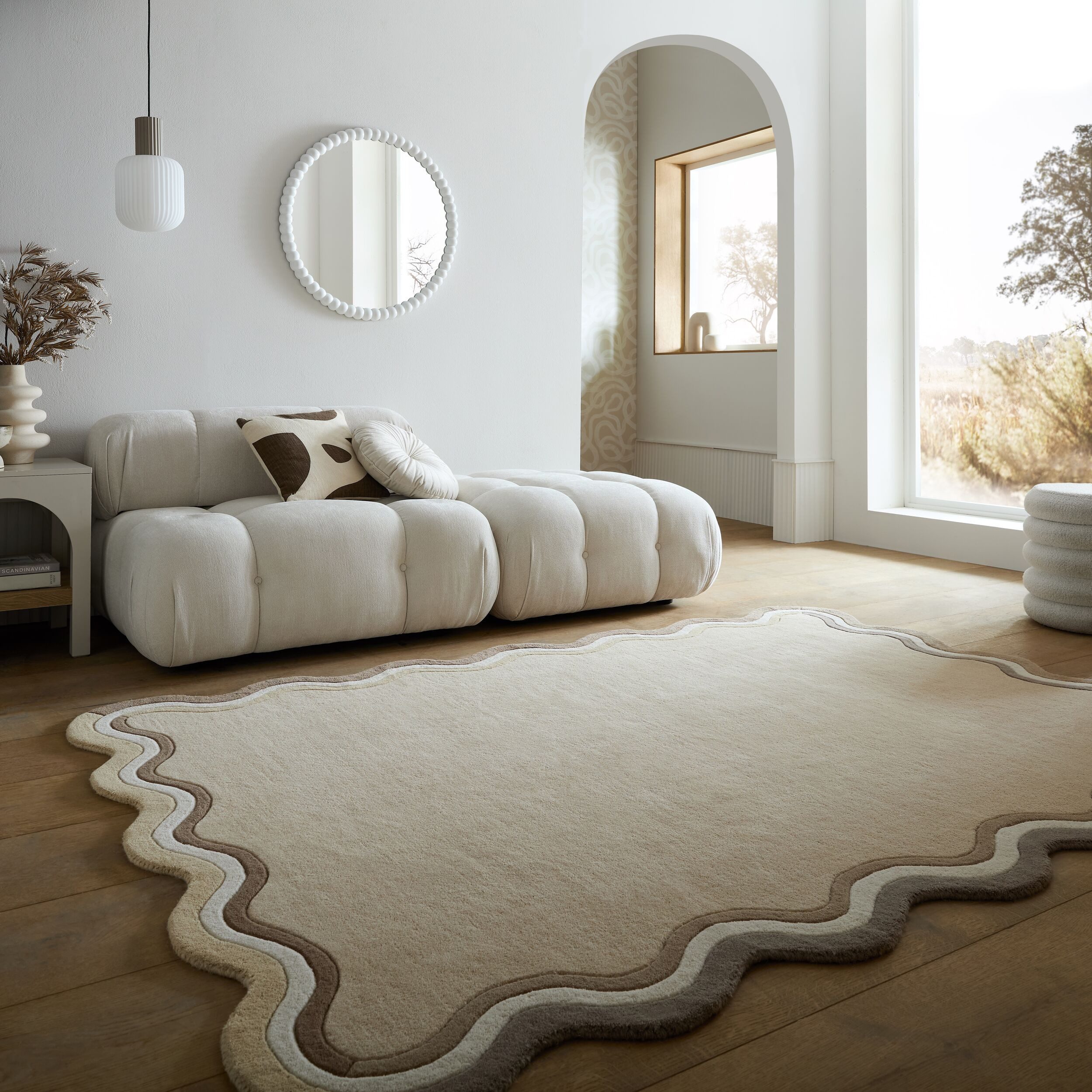 FLAIR RUGS Wollteppich LEO SCALLOP BORDER, rechteckig, Höhe: 8 mm, Woll Border Teppich, mit Muschelsaumkante