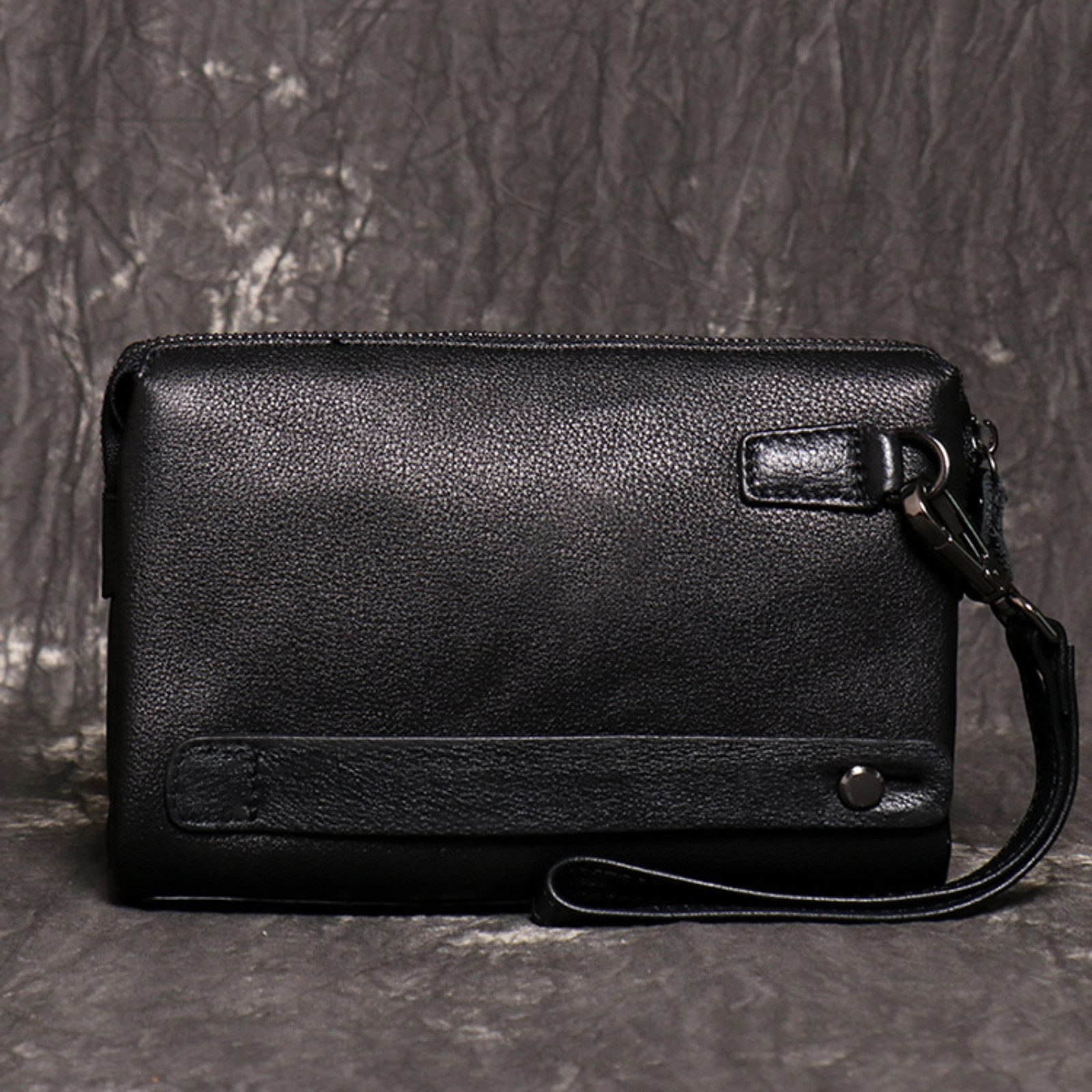 YUBRO-STUDIO Tragetasche Herren Leder Wristlet Schwarze günstig online kaufen