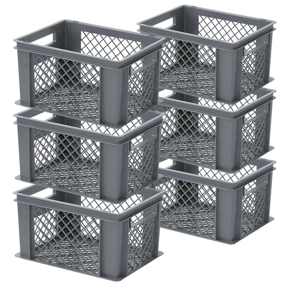 BRB-Lagertechnik Stapelbox BRB 6x Stapelkorb/Eurobehälter, LxBxH 400x300x225 mm, 21 Liter, Aus strapazierfähigem Polypropylen-Kunststoff (PP)