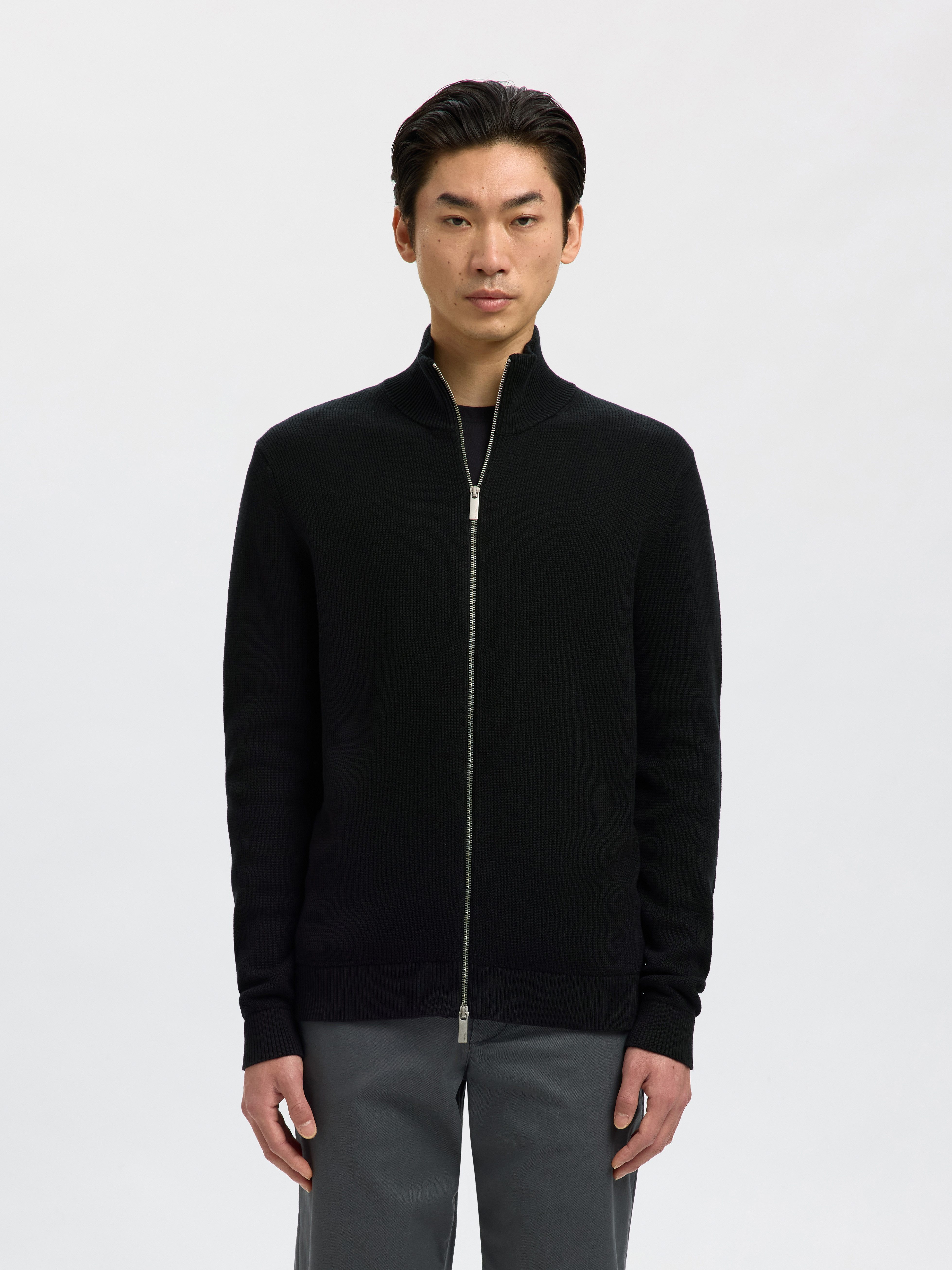 Selected Strickjacke SLMDANE LS KNIT STRUCTURE FULL ZIP NOOS Baumwolle, regular fit