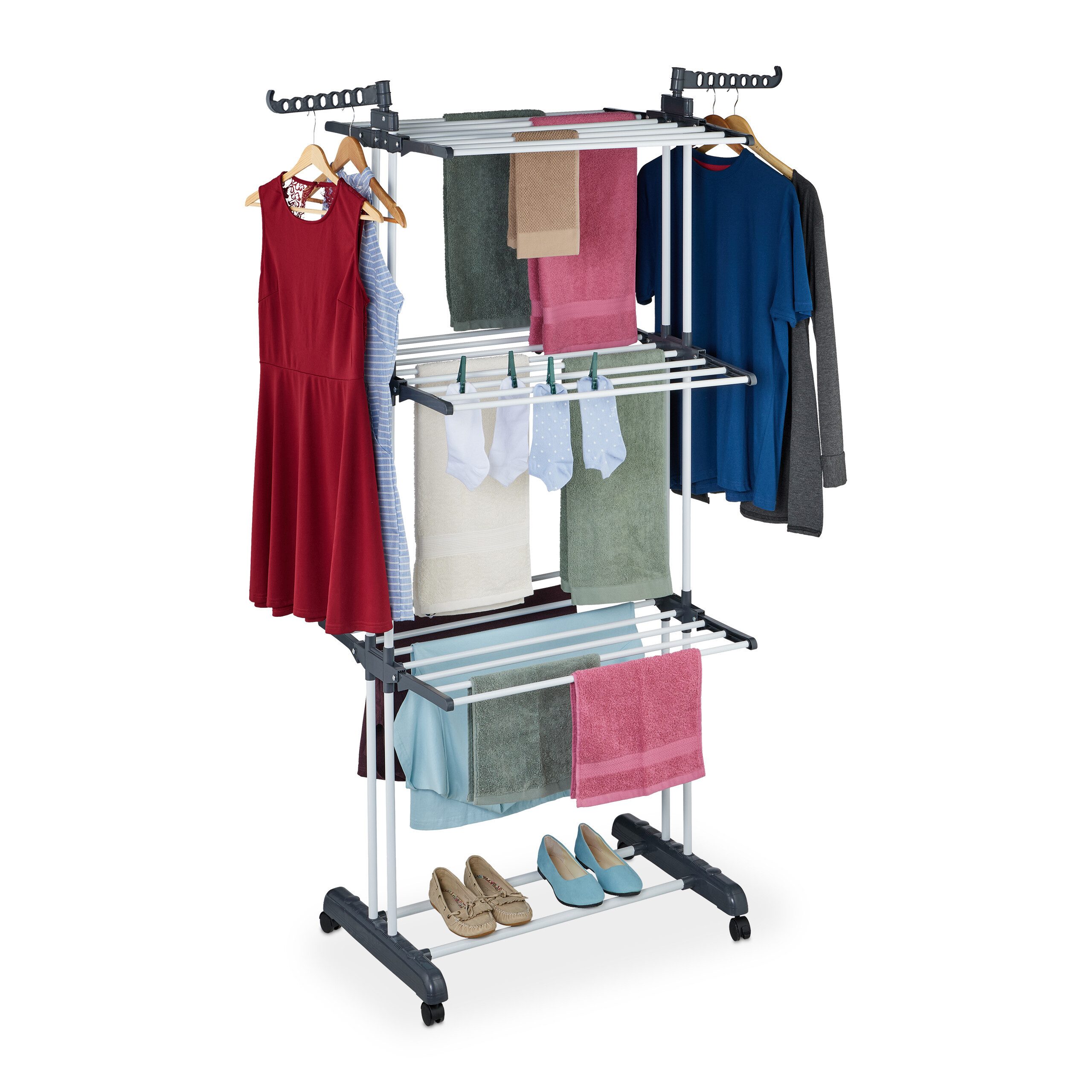 relaxdays Wäscheständer Turm-Wäscheständer rollbar