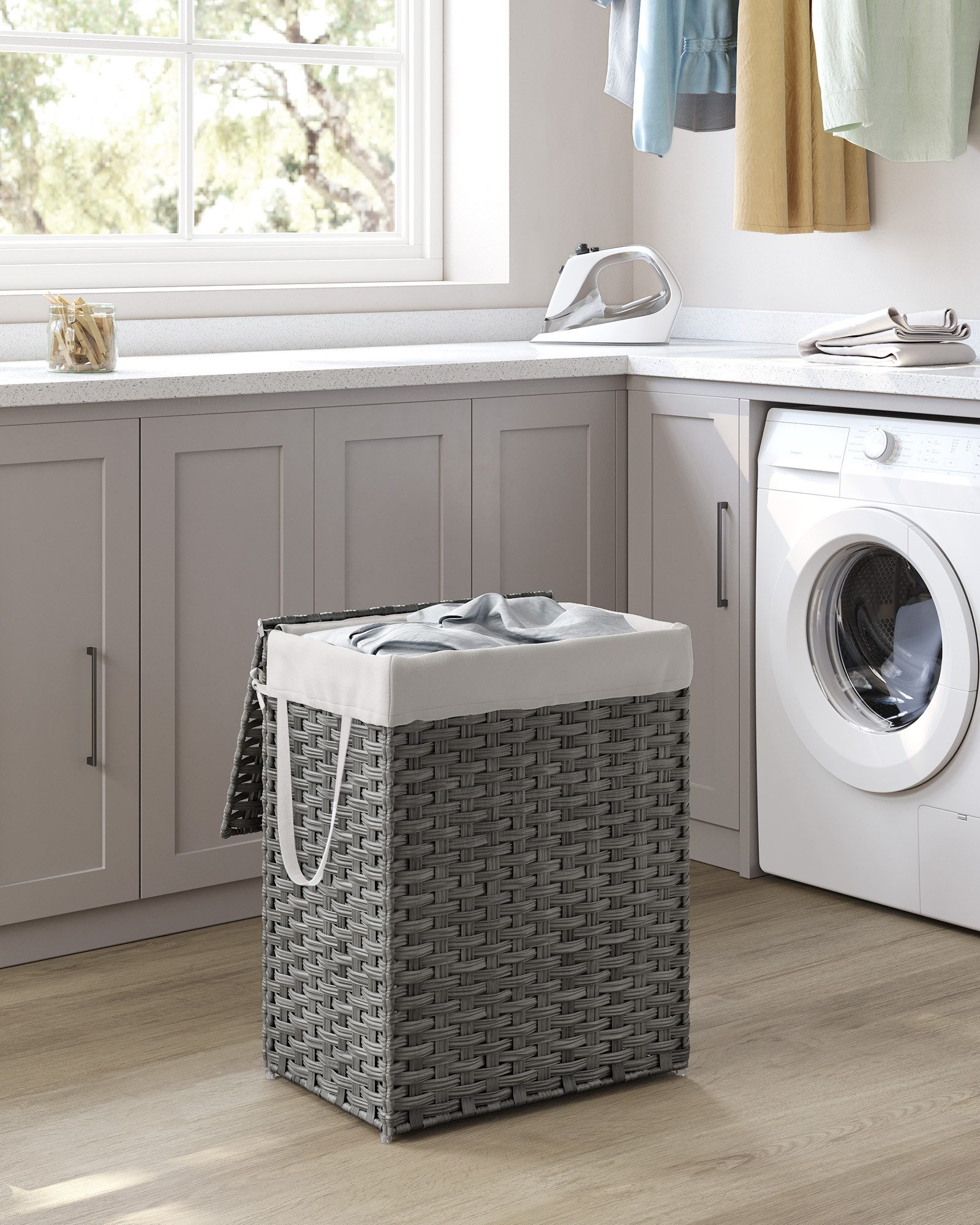 SONGMICS Wäschekorb, mit Griffen, faltbar, Wäschesack herausnehmbar, 90 L günstig online kaufen