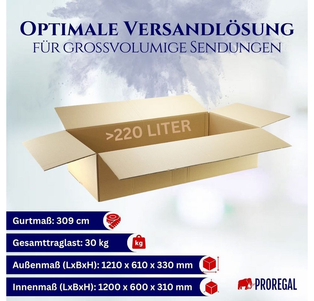 Thumbnail - PROREGAL® Versandkarton 2-wellig LxBxH 1200x600x310mm belastbar bis 30kg Postversand (3 Stück), Karton LxBxH 120x60x31cm...