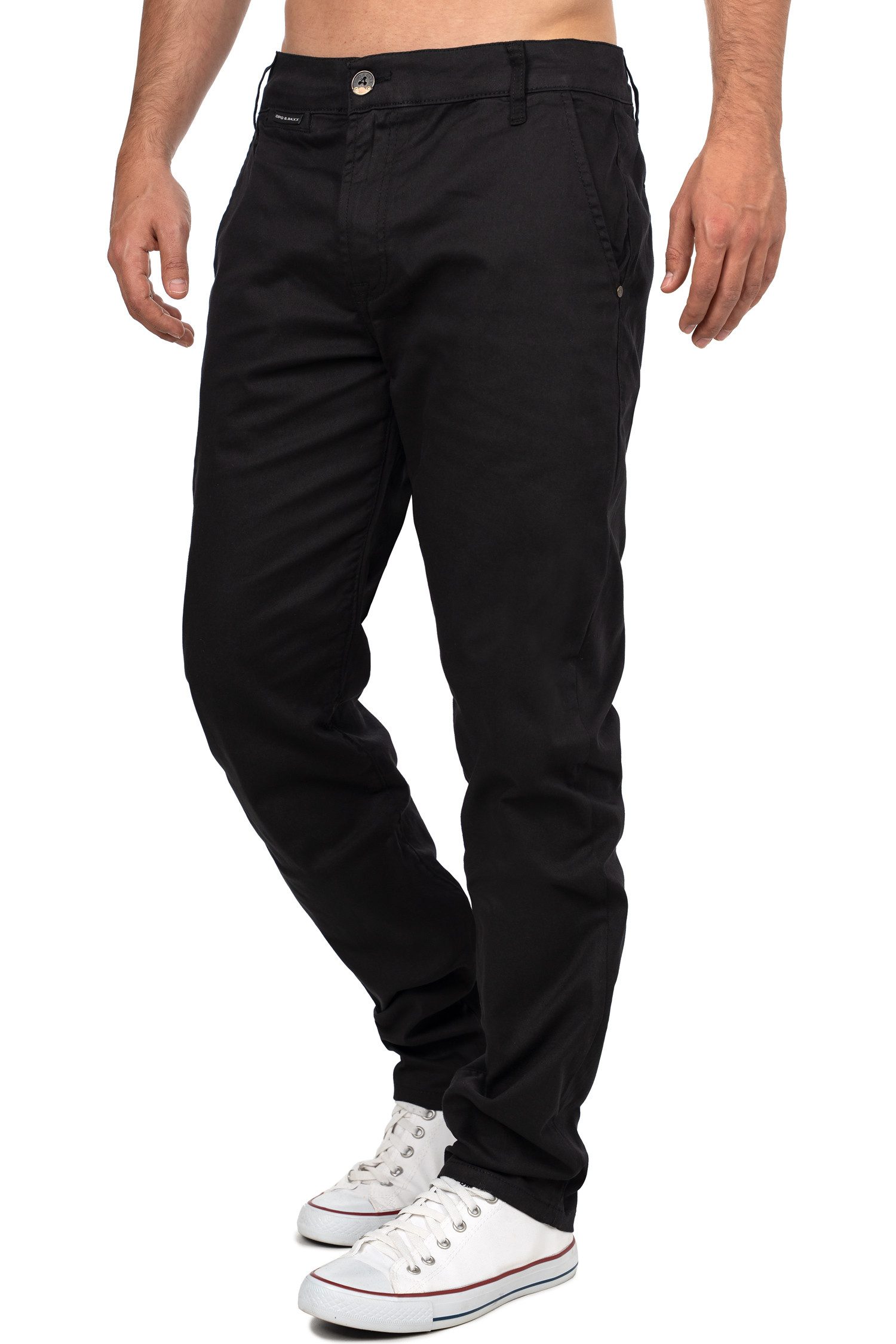 Cipo & Baxx Stoffhose Herren Regular Fit Hose Mid Waist BA-CD842 Label-Applikation