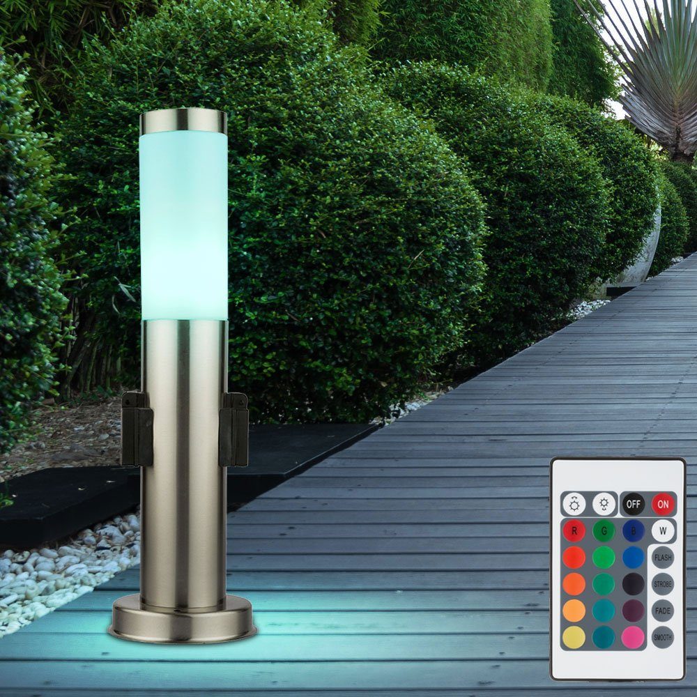 etc-shop LED Außen-Stehlampe, Leuchtmittel inklusive, Warmweiß, Farbwechsel, LED RGB Außenleuchte mit Steckdose 45cm dimmbar