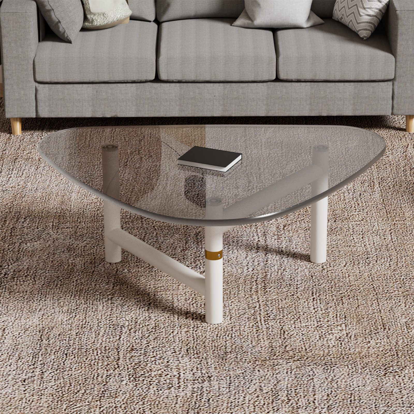 TWSOUL Couchtisch Moderner Dreieck-Couchtisch aus gehärtetem Glas, 91 × 74 cm, stabiles Metallgestell, ideal für Wohnzimmer