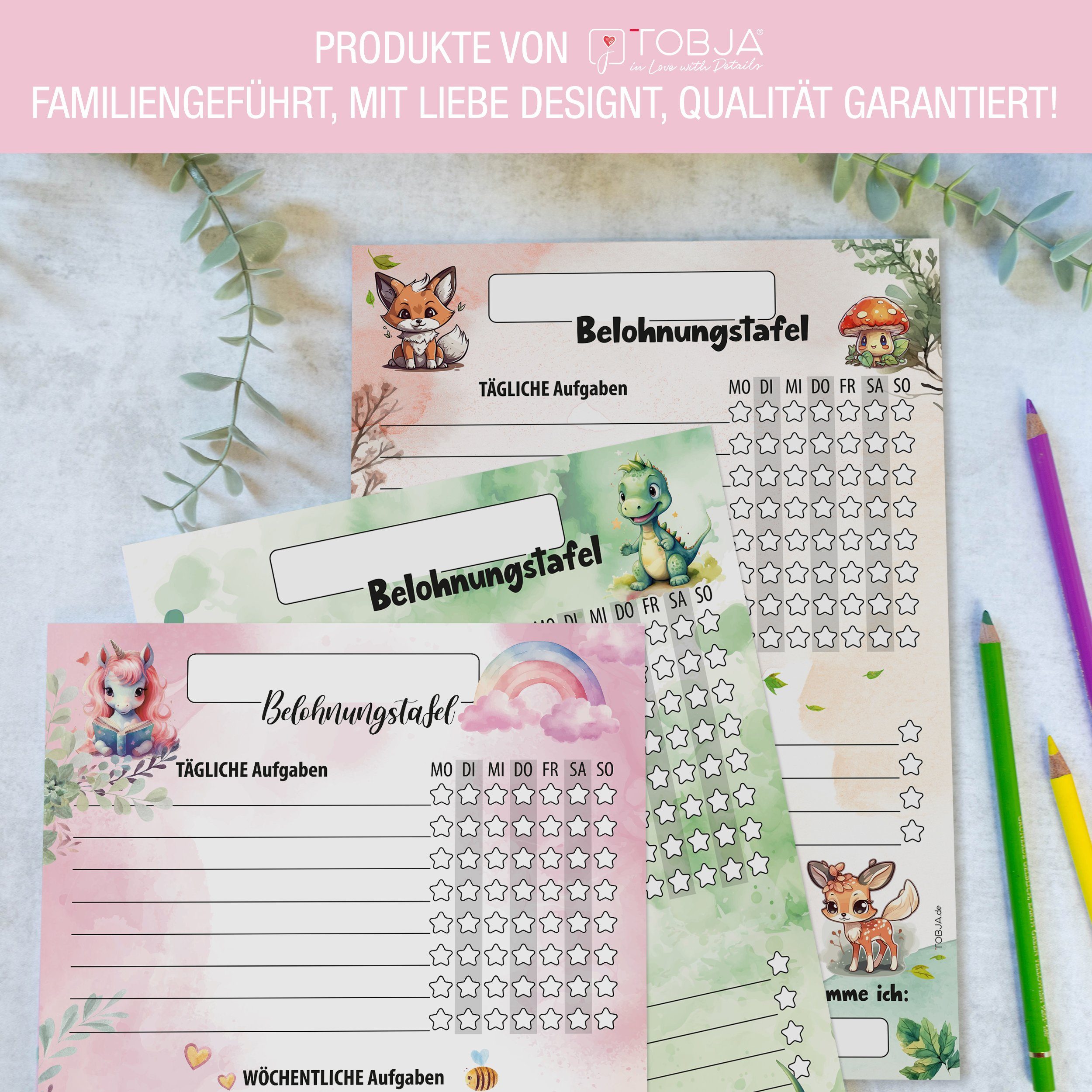 TOBJA Notizblock Belohnungstafel Kinder A4 Block Einhorn, Motiviert Kinder ab 3 Belohnungssystem