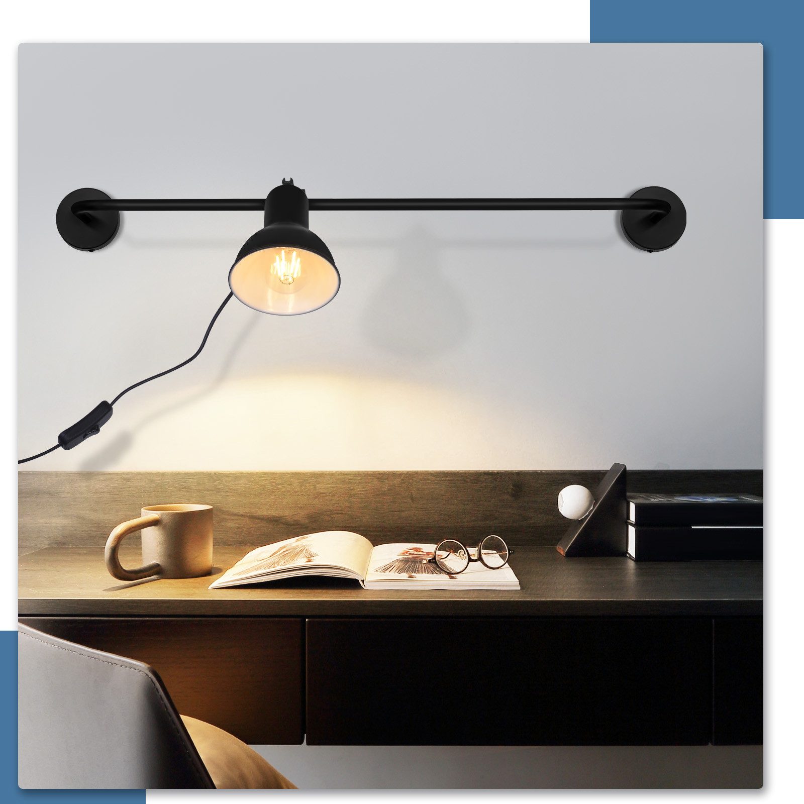 ZMH Wandleuchte Innen schwarz - Retro E27 Wandlampe mit Schalter für Wohnzi günstig online kaufen
