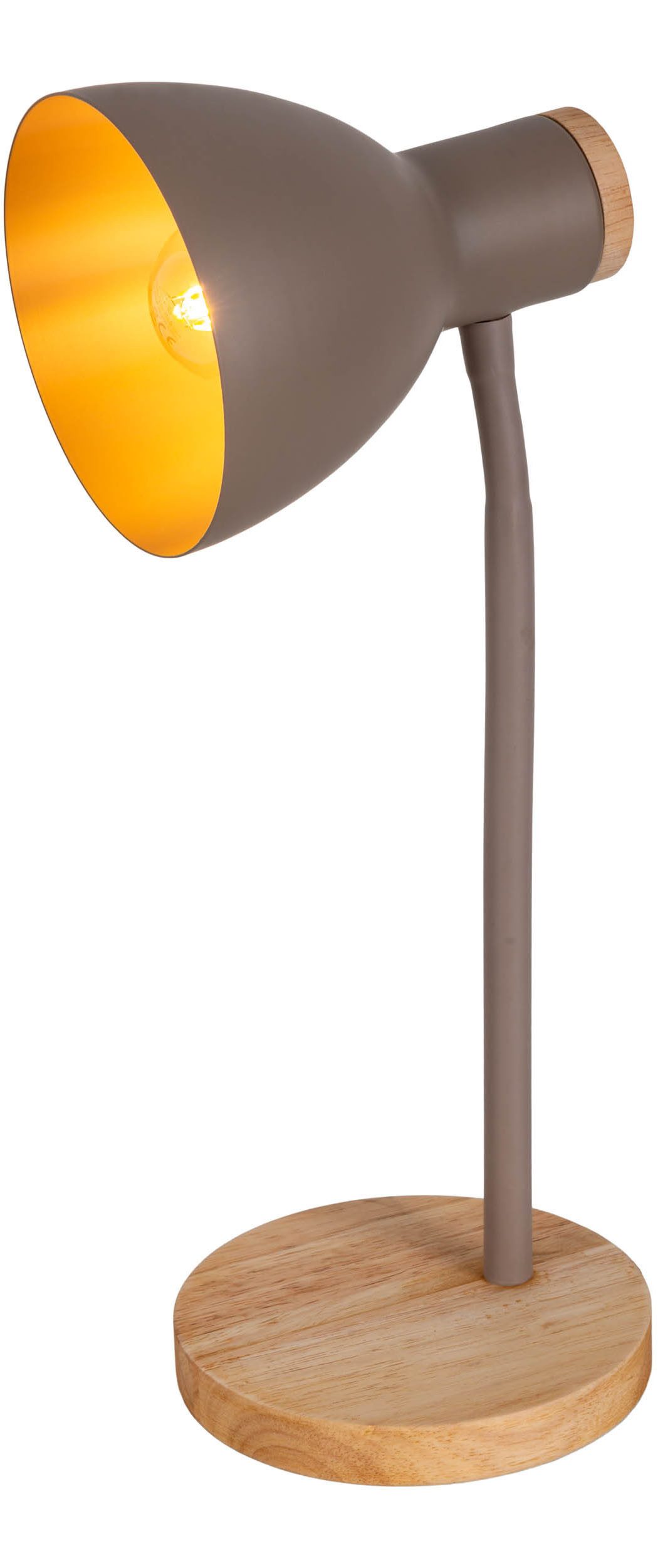 näve Schreibtischlampe Marie, ohne Leuchtmittel, Fuß und Schirm z.T. aus Holz, Schirm flexibel beweglich, E14