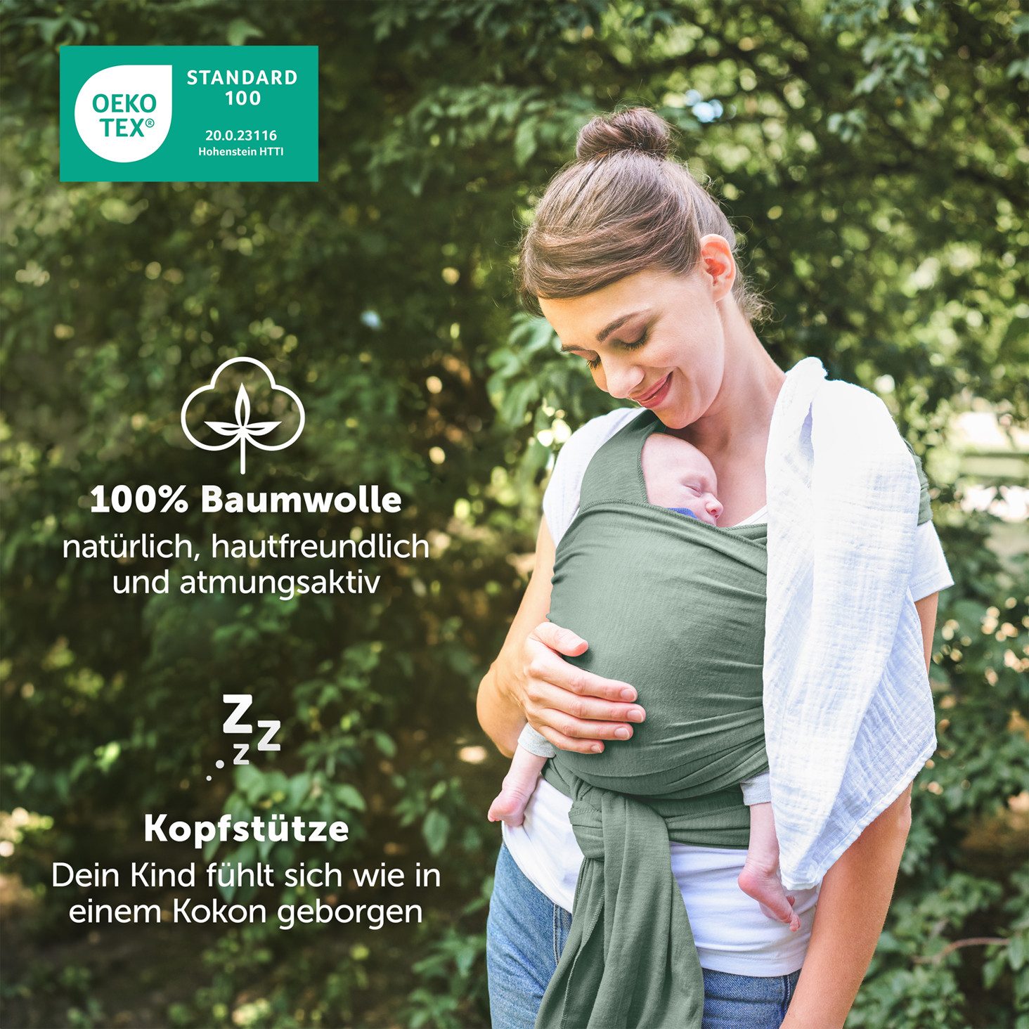 Laleni Tragetuch für Neugeborene bis 15kg - 100% weiche Baumwolle, Babytragetuch aus Baumwolle, OEKO-TEX Zertifiziert, ab Geburt geeignet