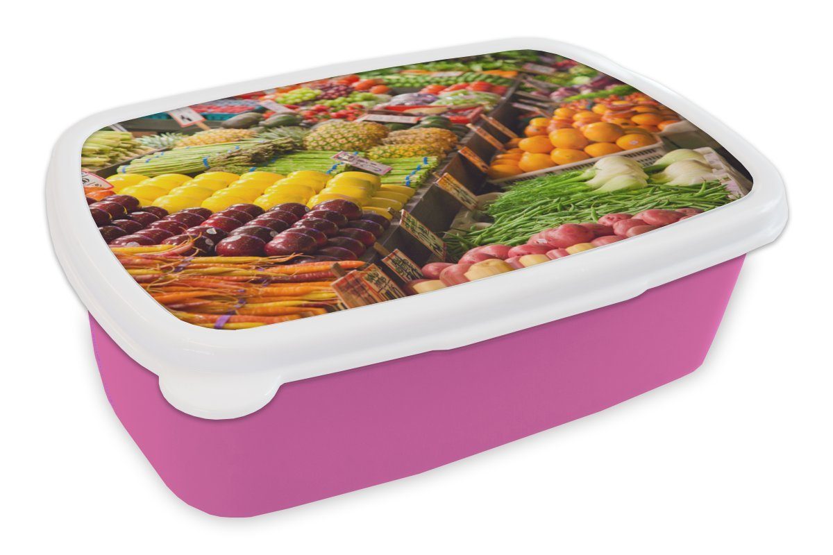 Lunchbox Amerika, - Mädchen, Gemüse Snackbox, Brotbox rosa Kisten Kinder, Kunststoff Erwachsene, Brotdose - Obst für MuchoWow - Kunststoff, (2-tlg),