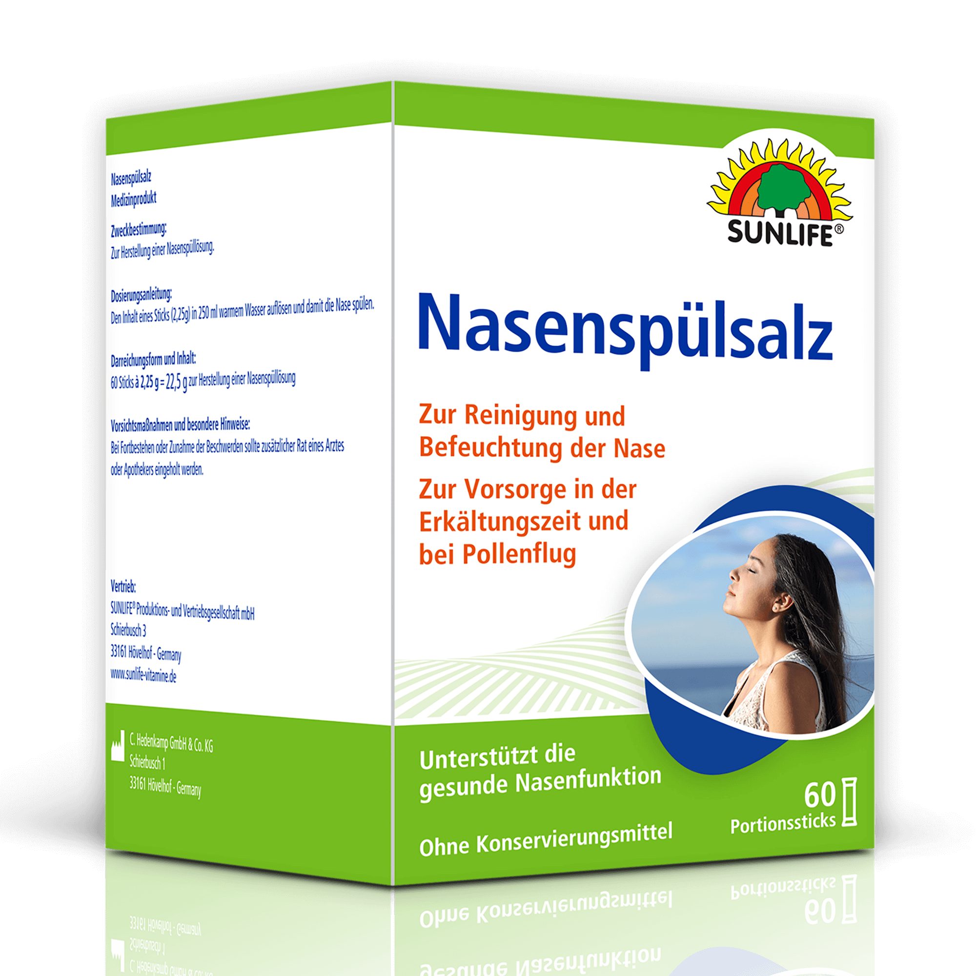 SUNLIFE Nasendusche SUNLIFE® Nasenspülsalz 60 Stk zur Nasenreinigung bei Schnupfen