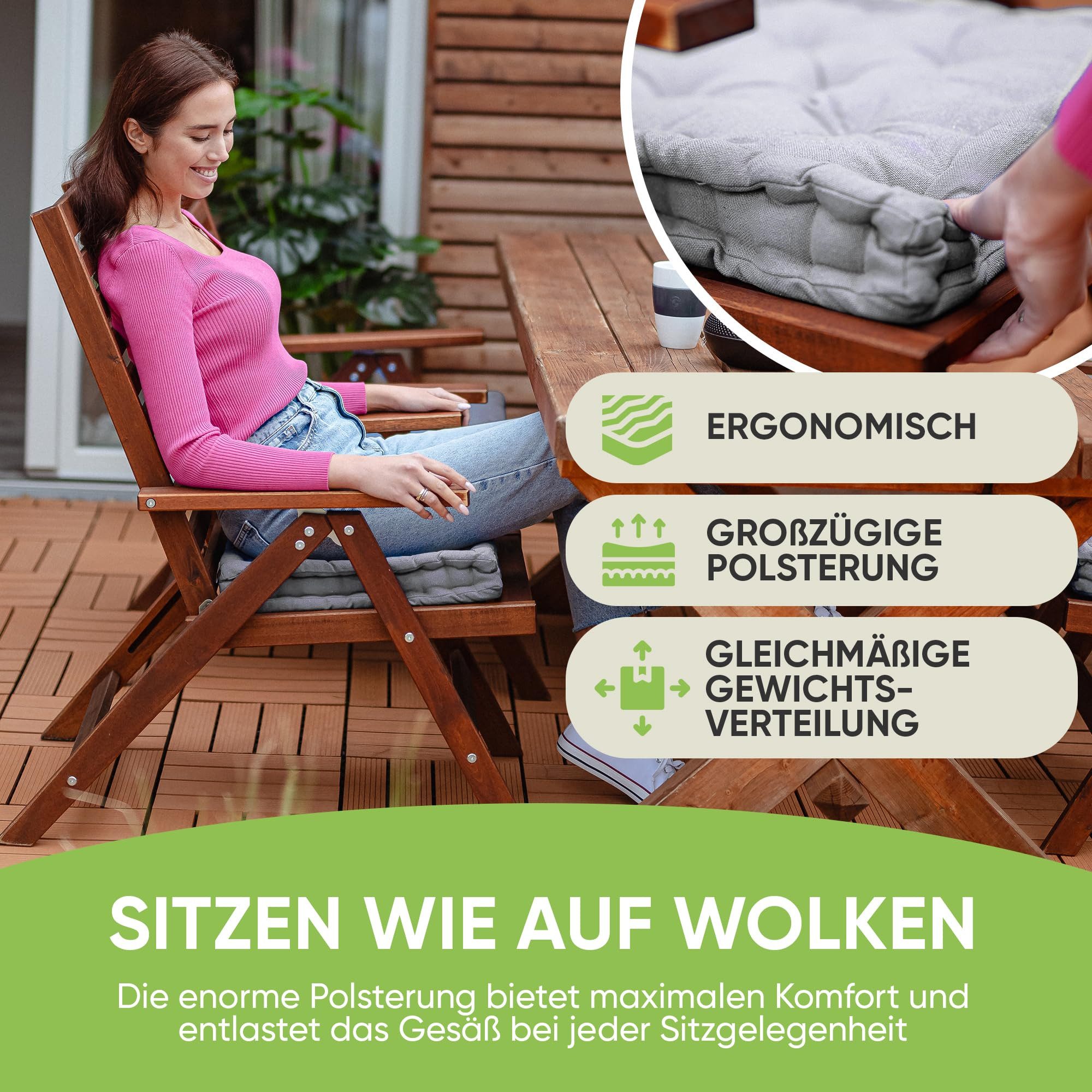 Gräfenstayn Sitzkissen 4er Set 40x40 cm mit 8 cm Polsterung aus 100 % Baumwolle -, robustes Sitzkissen für Indoor & Outdoor, bequemes Bodenkissen