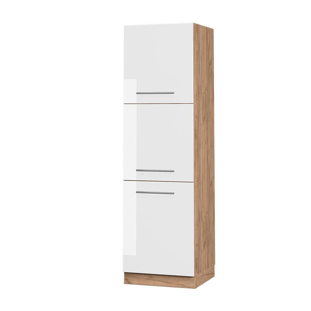Vicco Herdumbauschrank Fame-Line Weiß Hochglanz/Goldkraft Eiche 60 cm günstig online kaufen