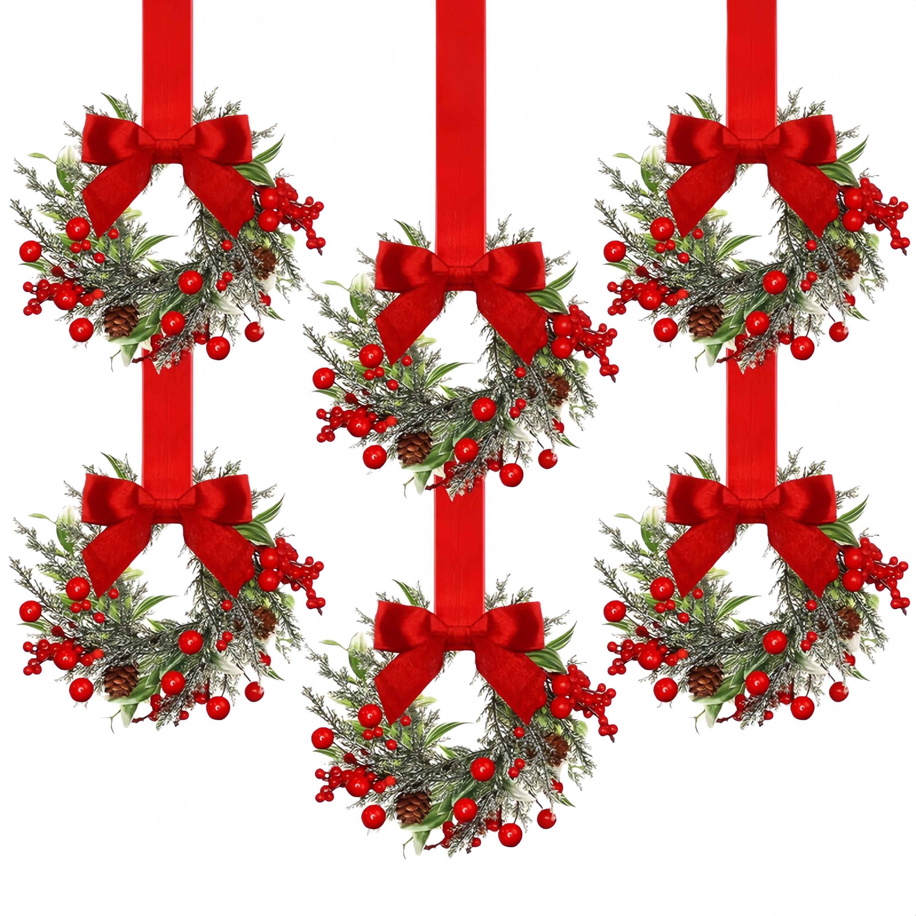 Kunstkranz 6er Set Weihnachtskranz mit roter Schleife für Türen & Fenster, günstig online kaufen