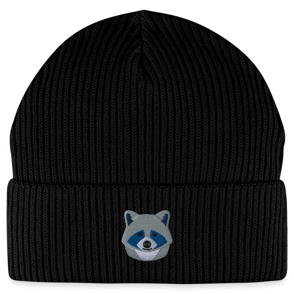 Spreadshirt Beanie Kleiner Waschbär Stickerei Fisherman Beanie Bio Mütze (1-St)