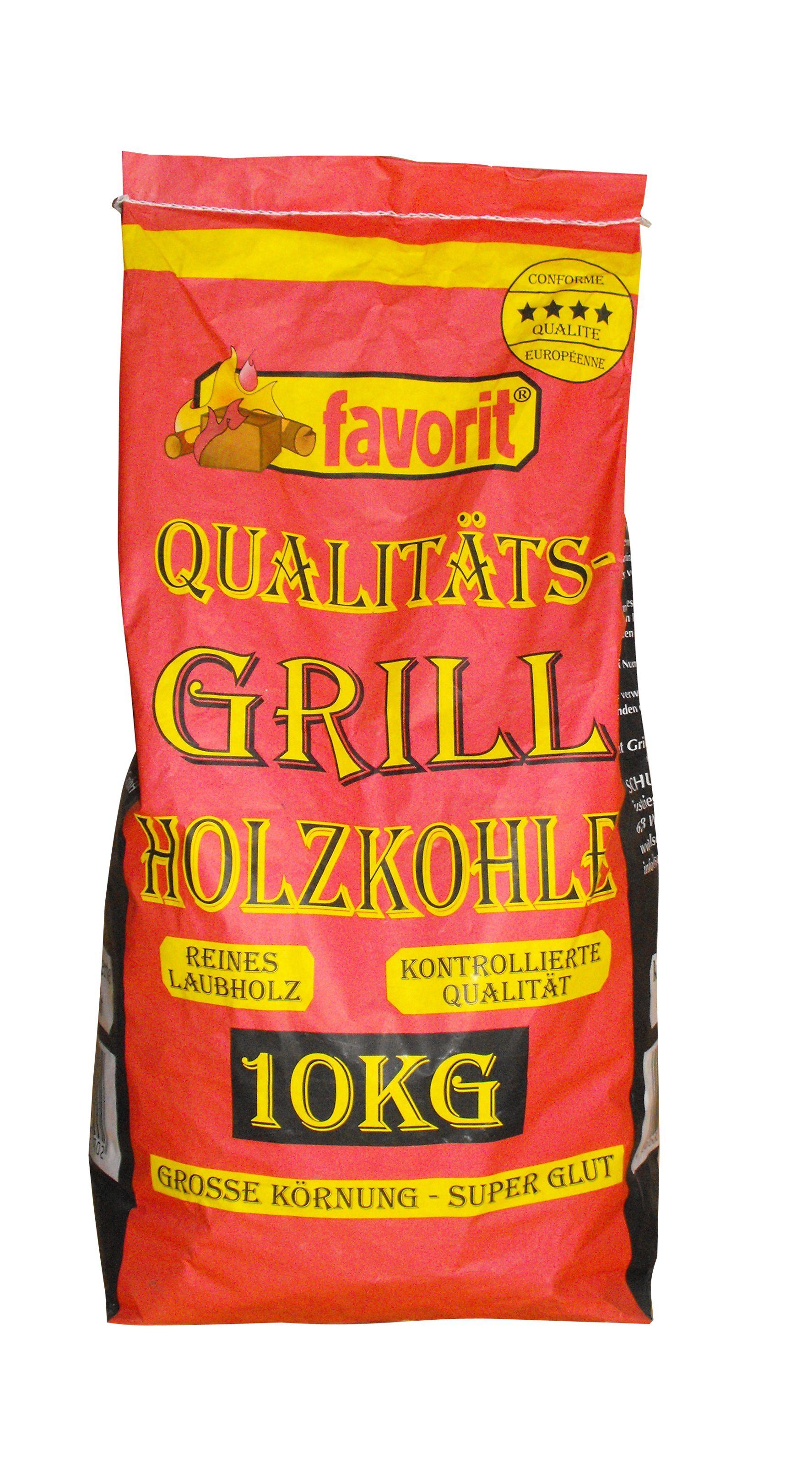 favorit Grillkohle 10 kg Holzkohle aus Laubholz Kohle große Körnung lange Glut