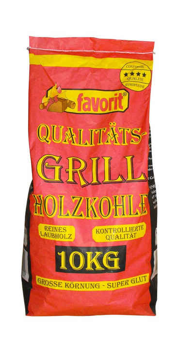 favorit Elektro-Grillanzünder Favorit Grillkohle 10 kg Holzkohle aus Laubholz Kohle große Körnung lange Glut