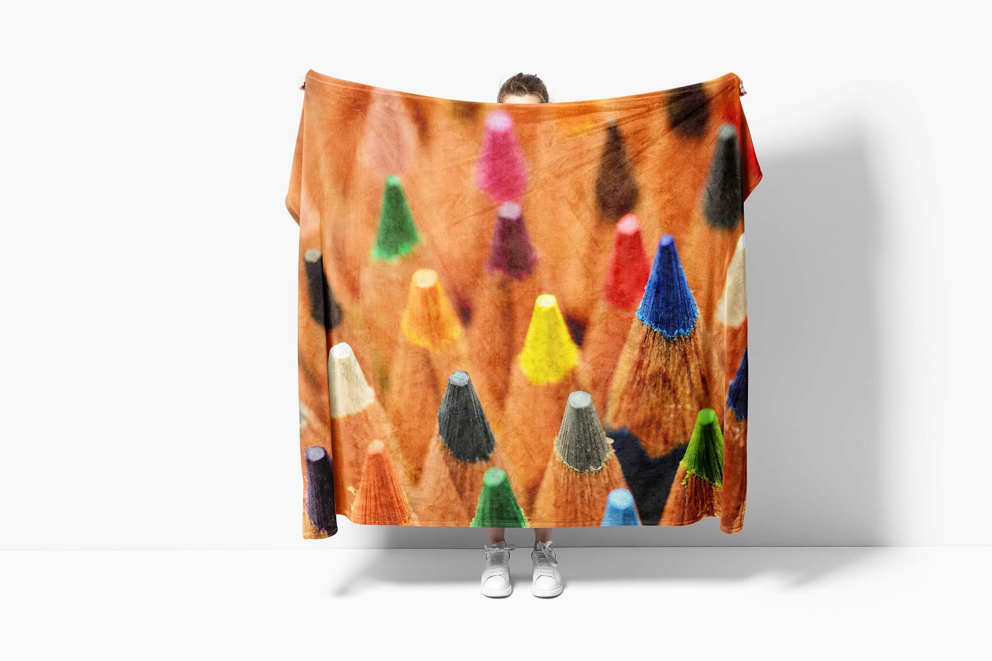 Sinus Art Handtücher Handtuch Strandhandtuch Saunatuch (1-St), Farben, Buntstifte mit Handtuch Baumwolle-Polyester-Mix Fotomotiv Kuscheldecke