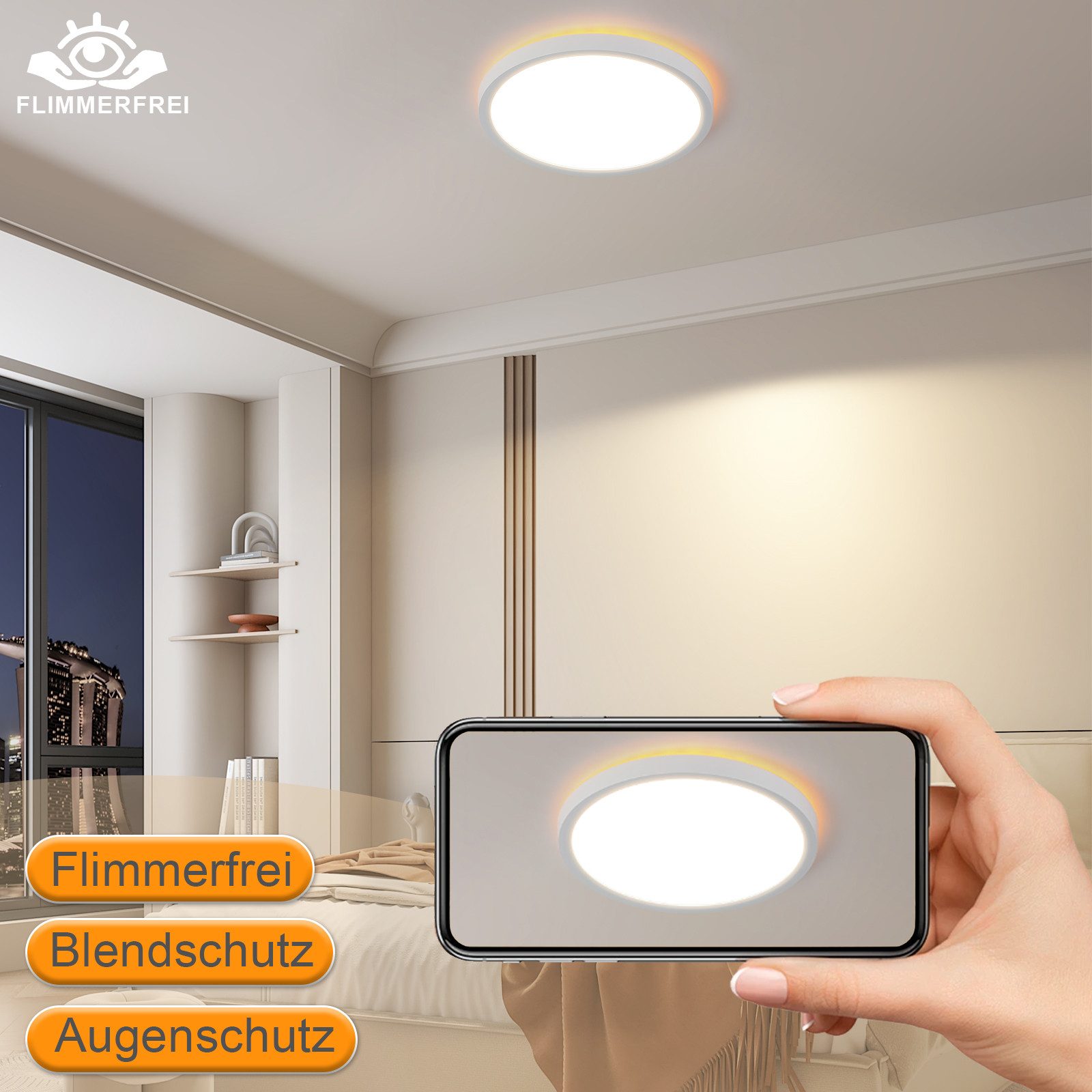 ZMH LED Deckenleuchte Wohnzimmer ∅22CM 18W Dimmbar Küchenlampe für Schlafzi günstig online kaufen