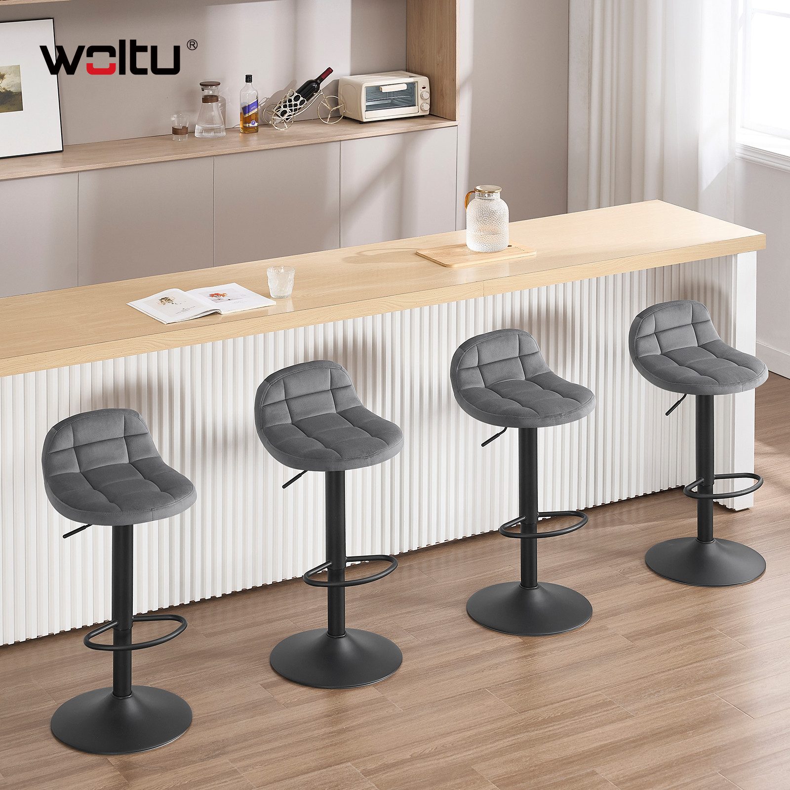 Woltu Barhocker (2 St), Barstuhl höhenverstellbar 360° Drehstuhl Samt Metal günstig online kaufen