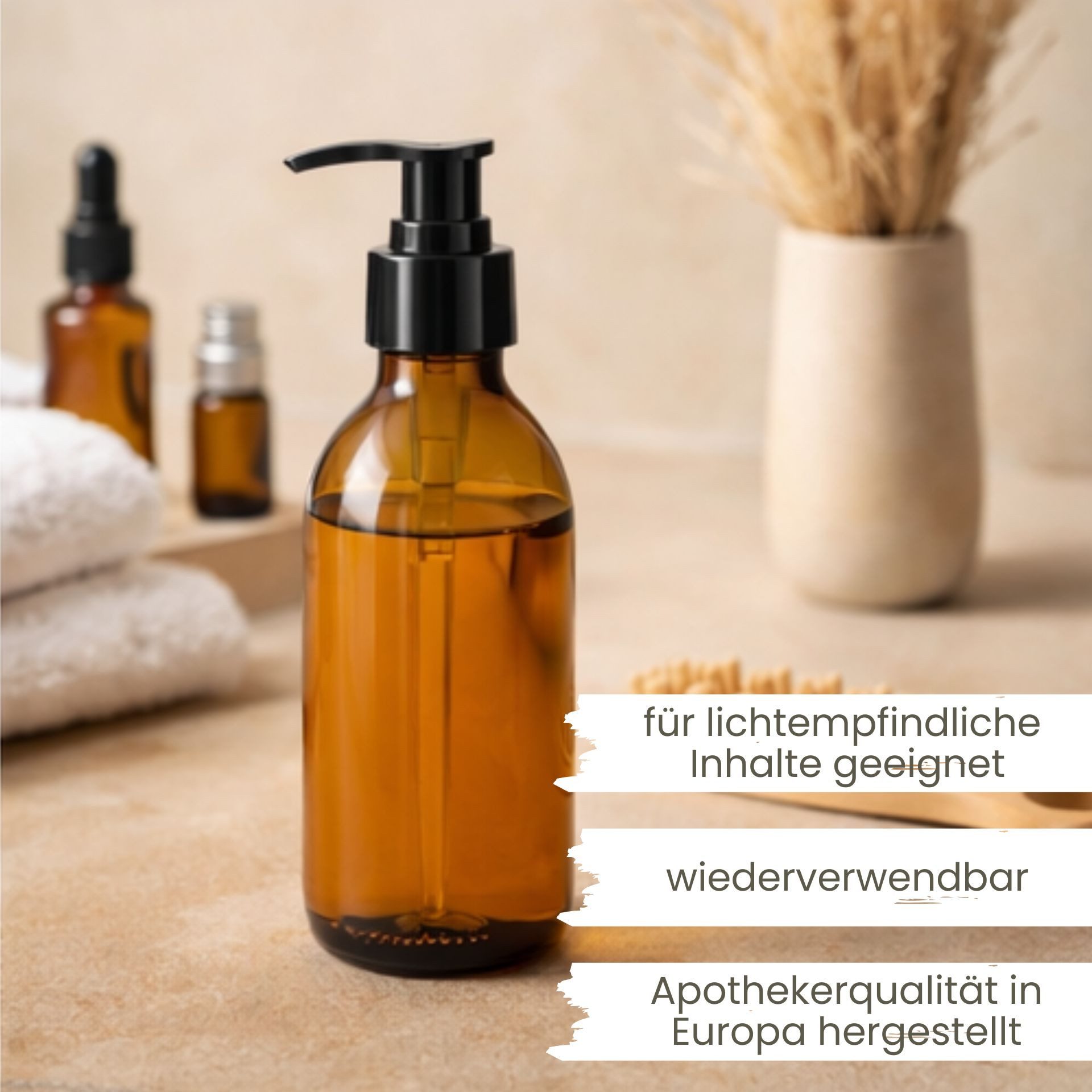 mikken Seifenspender Seifenspender 250 ml - 1000 ml aus Glas braun, klar Lotionspender, Lebensmittelecht