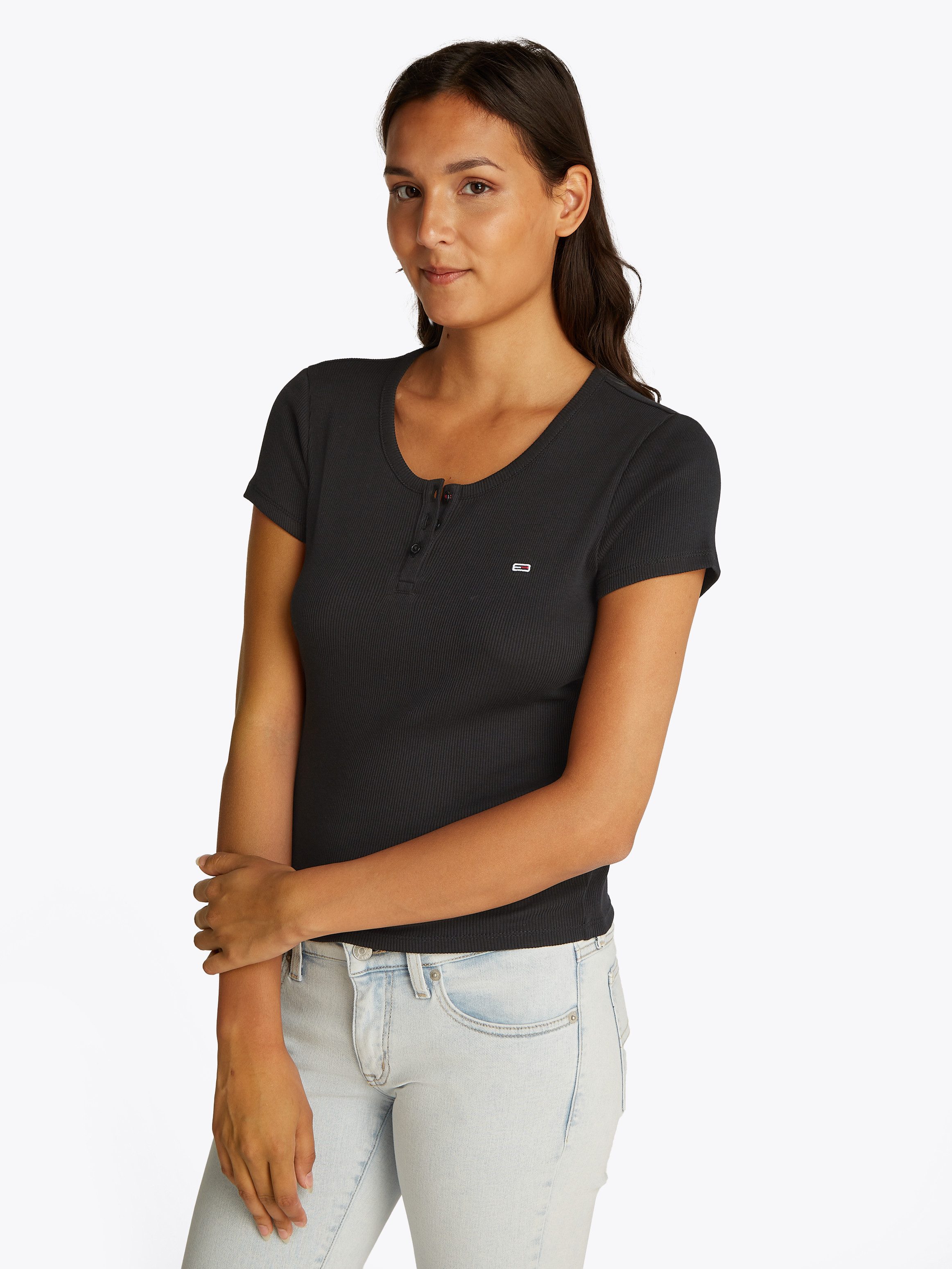 Tommy Jeans T-Shirt TJW SLIM BUTTON RIB C-NECK SS mit Knöpfen günstig online kaufen