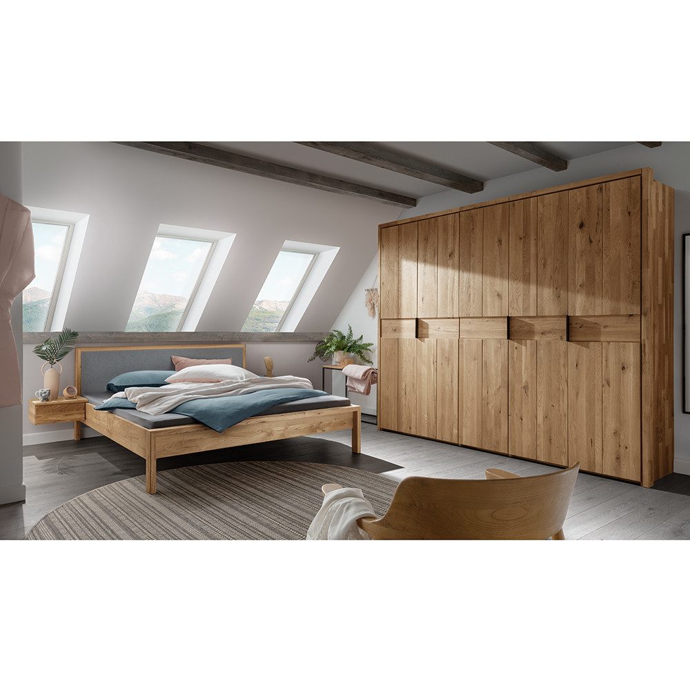 Lomadox Schlafzimmer-Set AVELLINO-137, (Spar-Set, 2-tlg., Bett Nachttische Kleiderschrank), Schlafzimmermöbel Massivholz mit Bett 140x200 cm modern Eiche massiv
