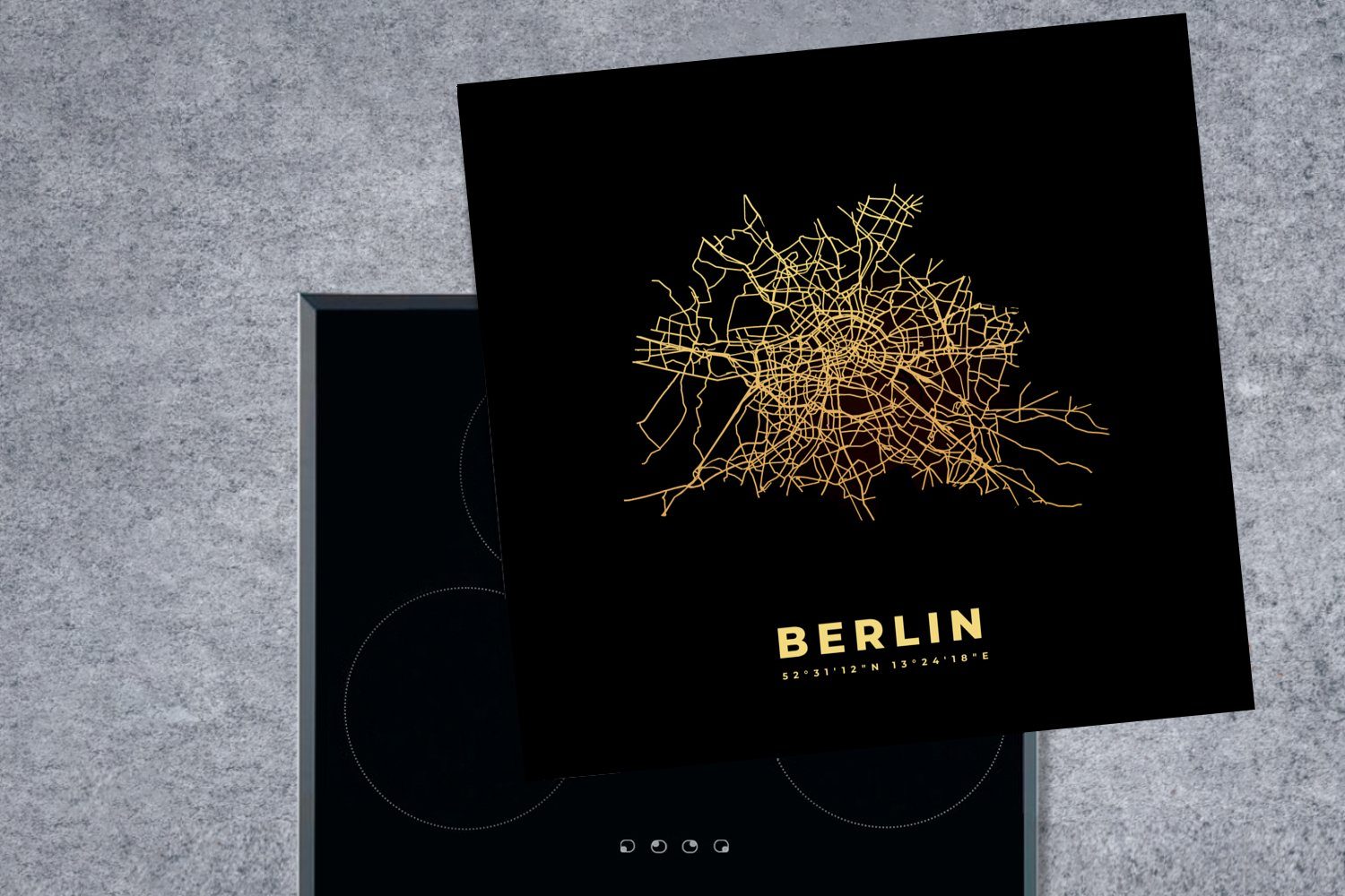 Ceranfeldabdeckung, tlg), (1 cm, - Gold Vinyl, Stadtplan Karte, MuchoWow für - Berlin 78x78 - Herdblende-/Abdeckplatte küche Arbeitsplatte