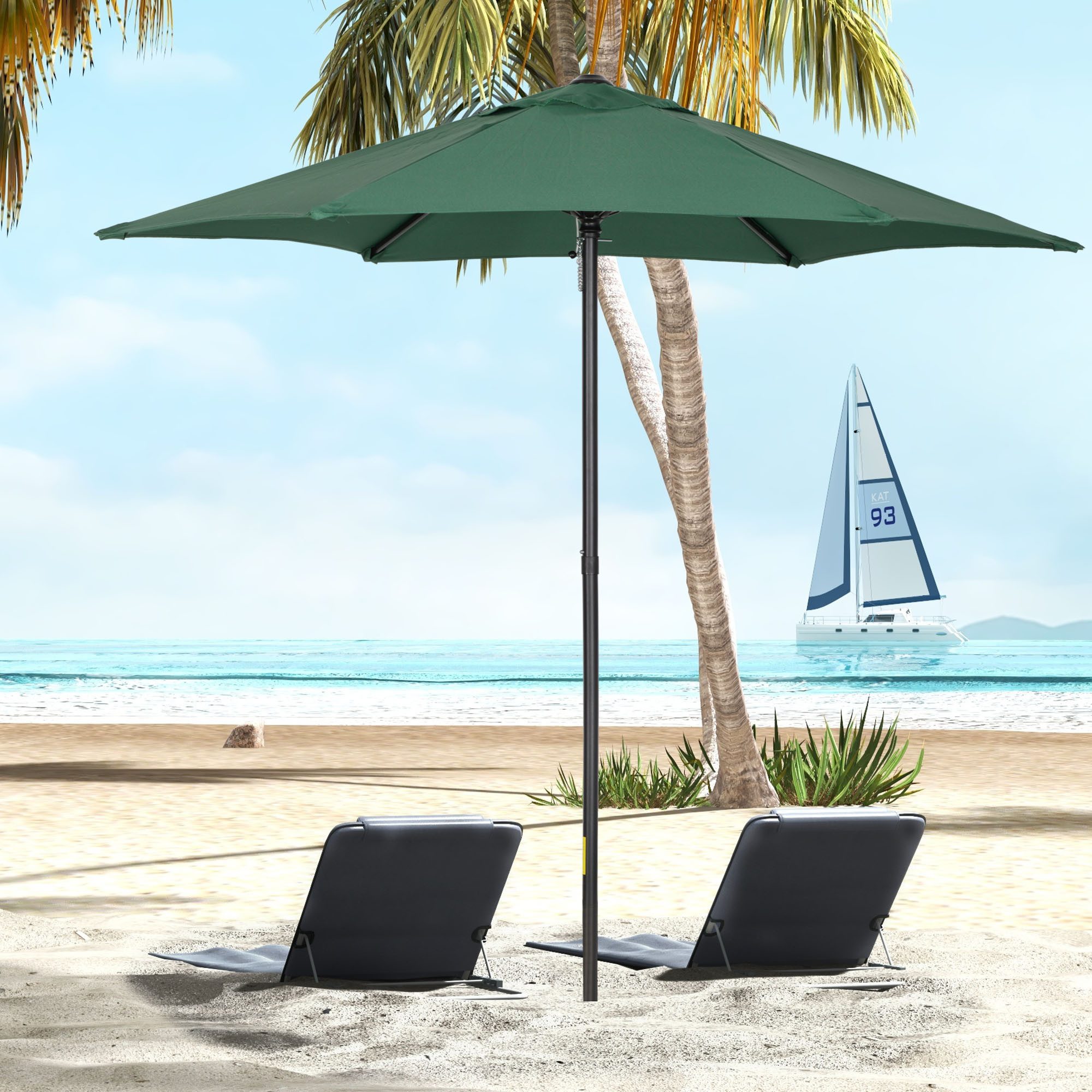 Outsunny Sonnenschirm sechseckig, windfest, stabil, LxB: 196x196 cm, Balkonschirm, Strandschirm, für Strand Balkon Terrasse Garten, Grün