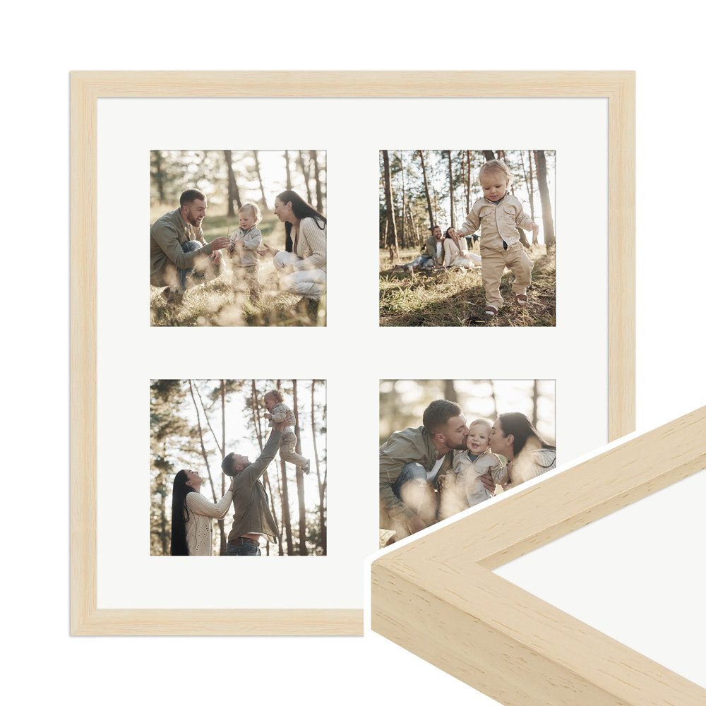 WANDStyle Galerierahmen G950 30x30 cm, für 4 Bilder, im Format 10x10 cm, aus Massivholz in der Farbe Natur