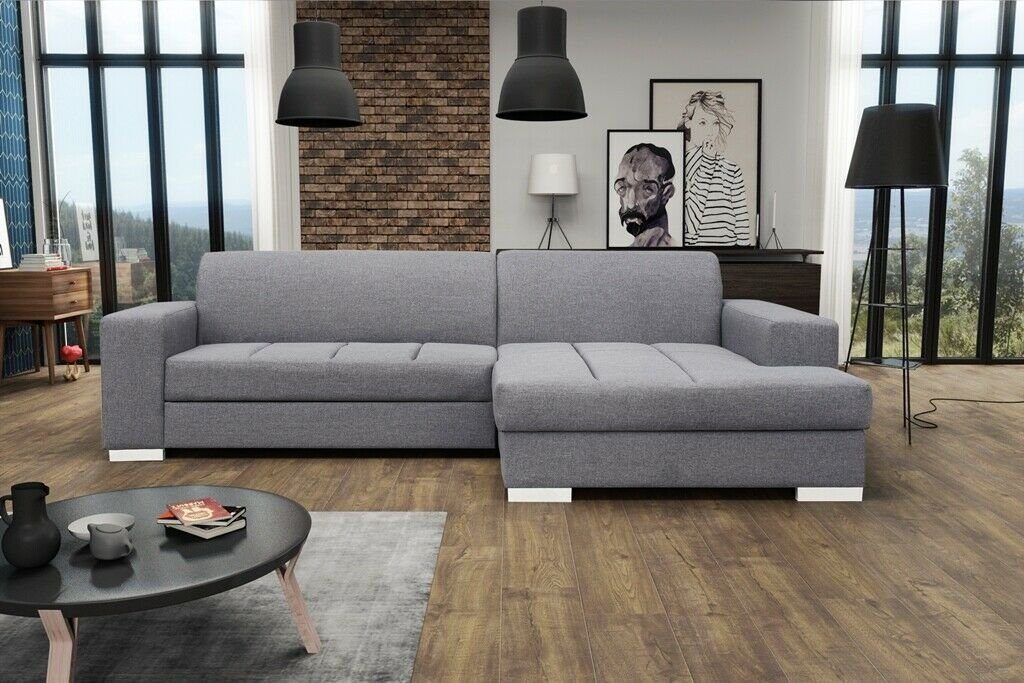 JVmoebel Ecksofa Ecksofa Sofa Couch Schlaf Polster Eck Garnitur Wohnlandschaft Bett Grau | Ecksofas