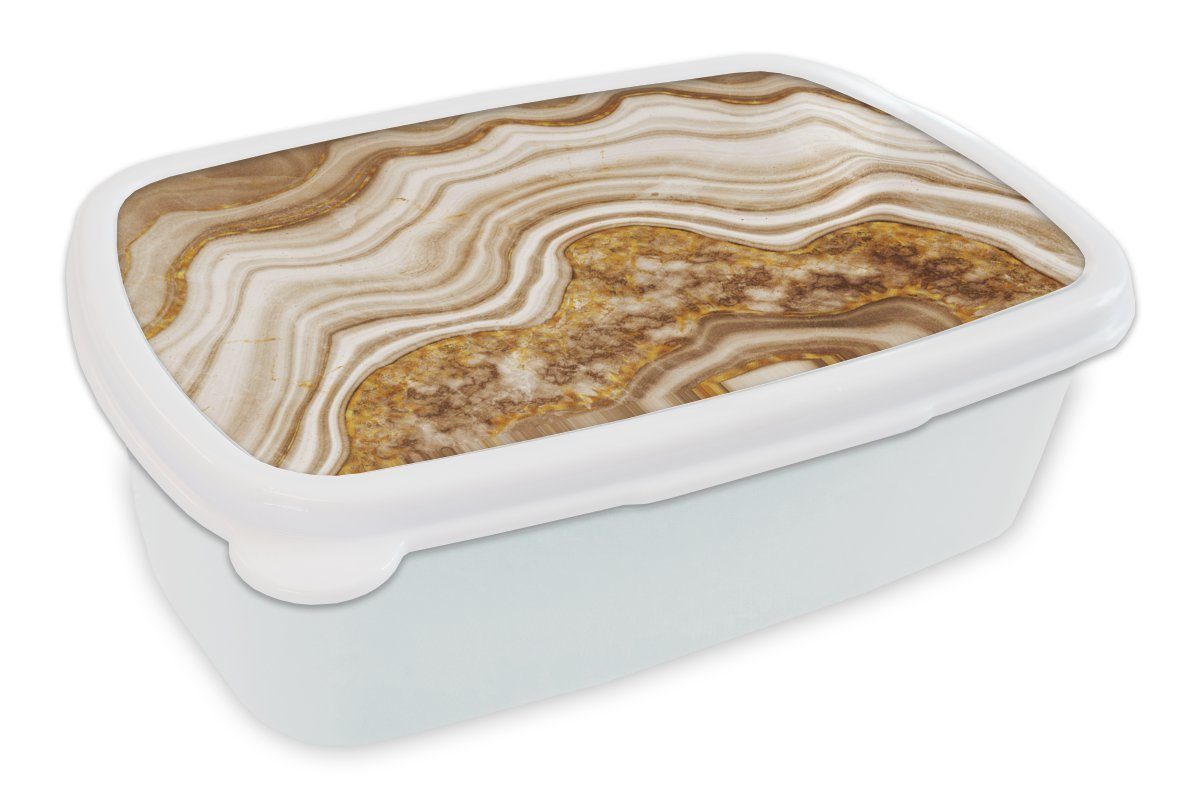 MuchoWow Lunchbox Marmor - Braun - Linie, Kunststoff, (2-tlg), Brotbox für Kinder und Erwachsene, Brotdose, für Jungs und Mädchen weiß