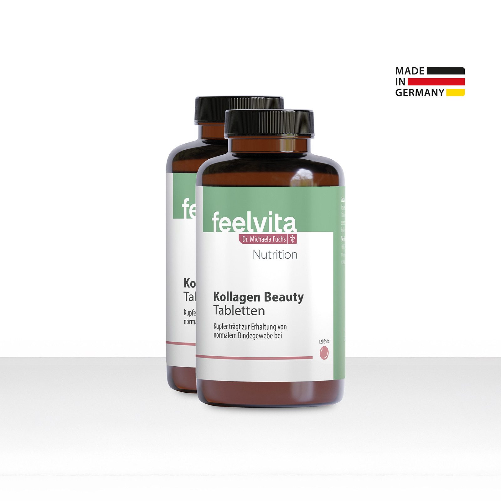 Genius Feelvita Nutrition Kollagen Beauty Tabletten 4-Monatsvorrat- 240 Stück Tabletten, 2 er Set à 120 St., langfristige Versorgung mit Kollagenhydrolysat und Kupfer