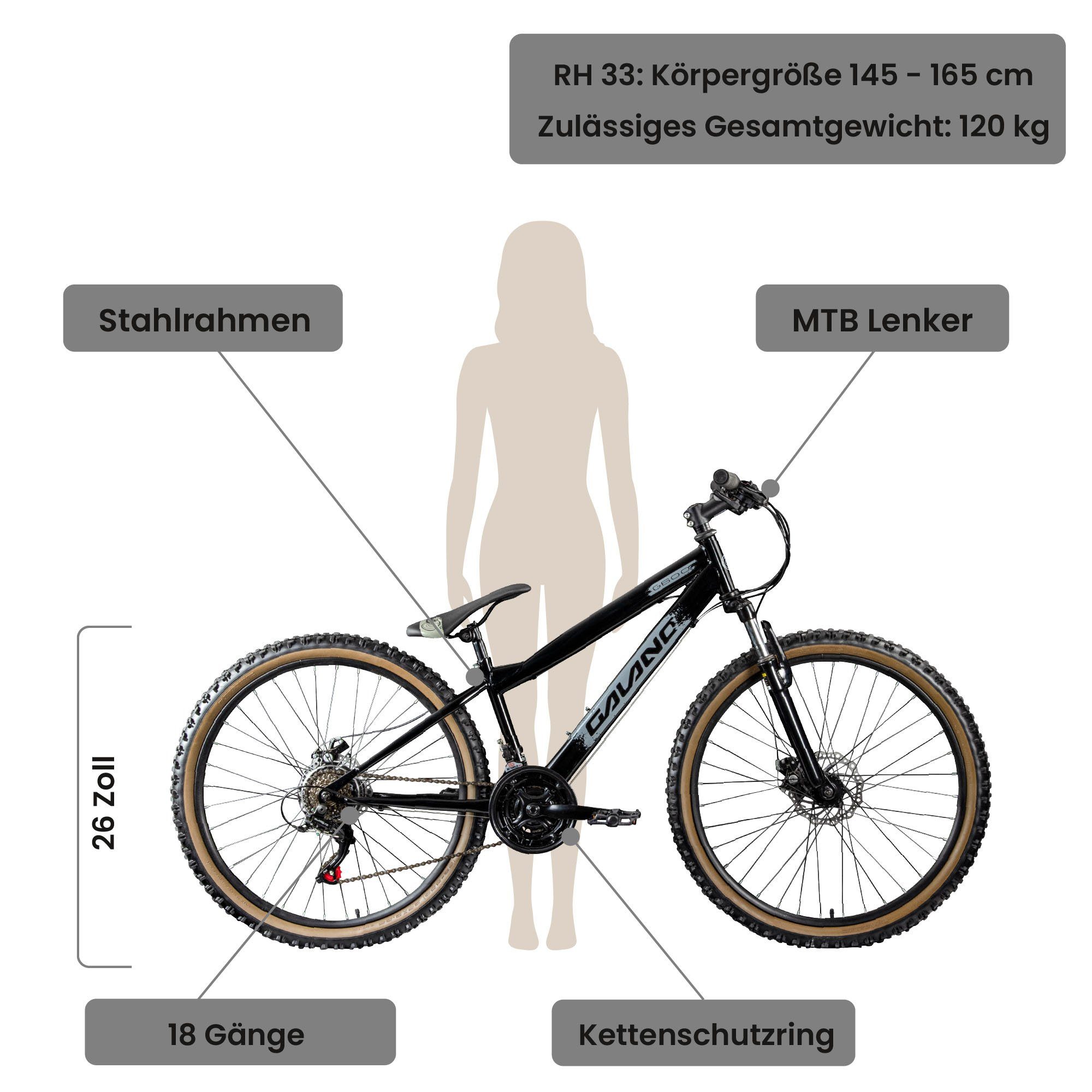 Thumbnail - Galano Mountainbike G600, 18 Gang, Kettenschaltung, Dirtbike Fahrrad 26 Zoll für Jugendliche und Erwachsene 145 - 165 cm