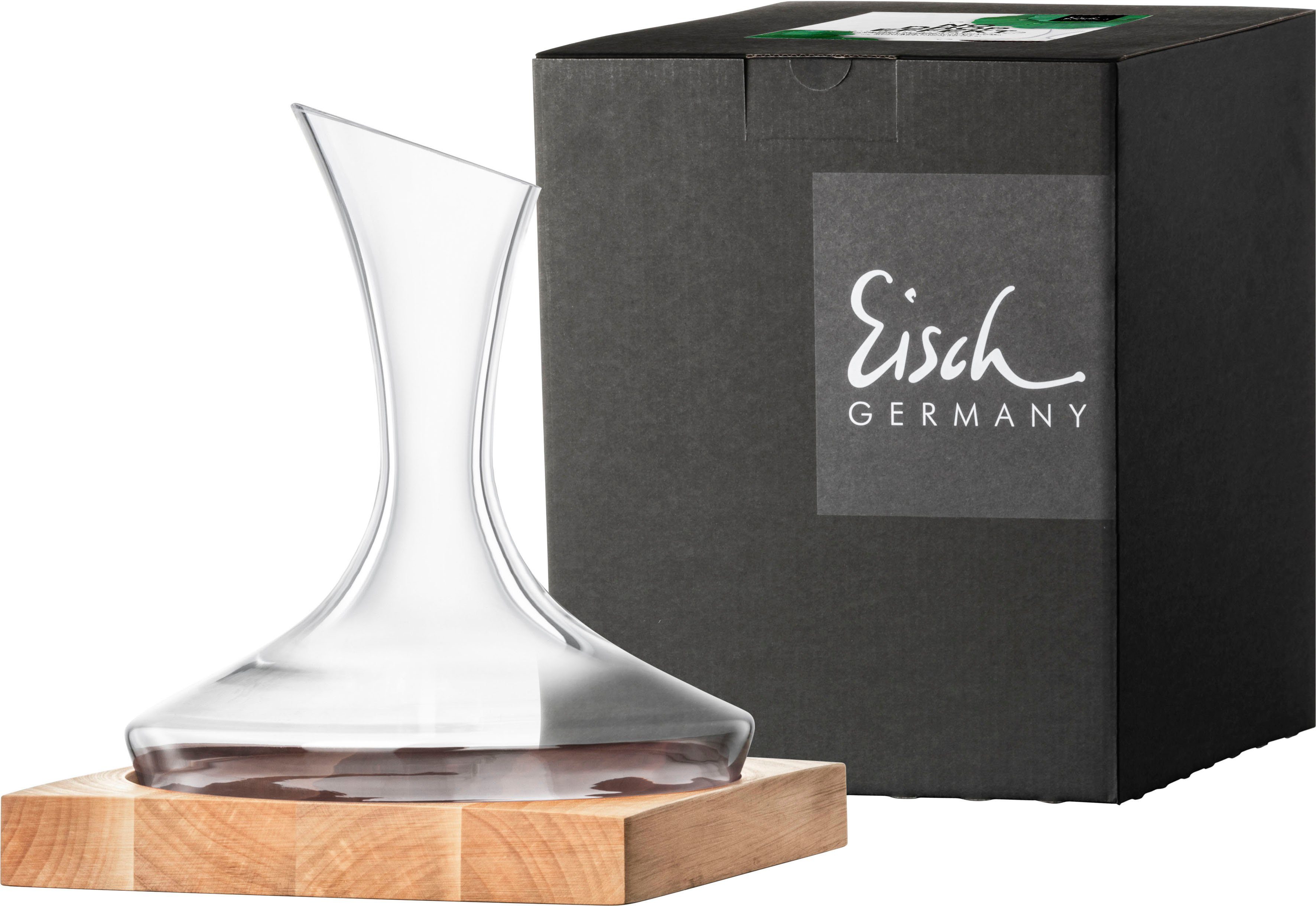 Eisch Dekanter auf Holzsockel WOOD EDITION, (2-tlg), NO DROP EFFEKT für tropffreies Ausgießen, Kristallgals, 750 ml