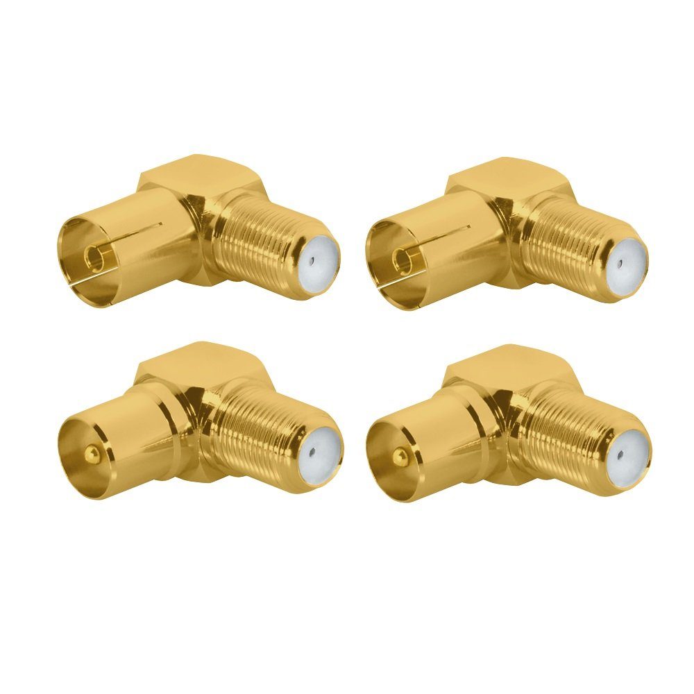 Kabelzubehör HD TV Winkeladapter vergoldet IEC 9,5 mm 2x Stecker + 2x Buchse Sat 4K