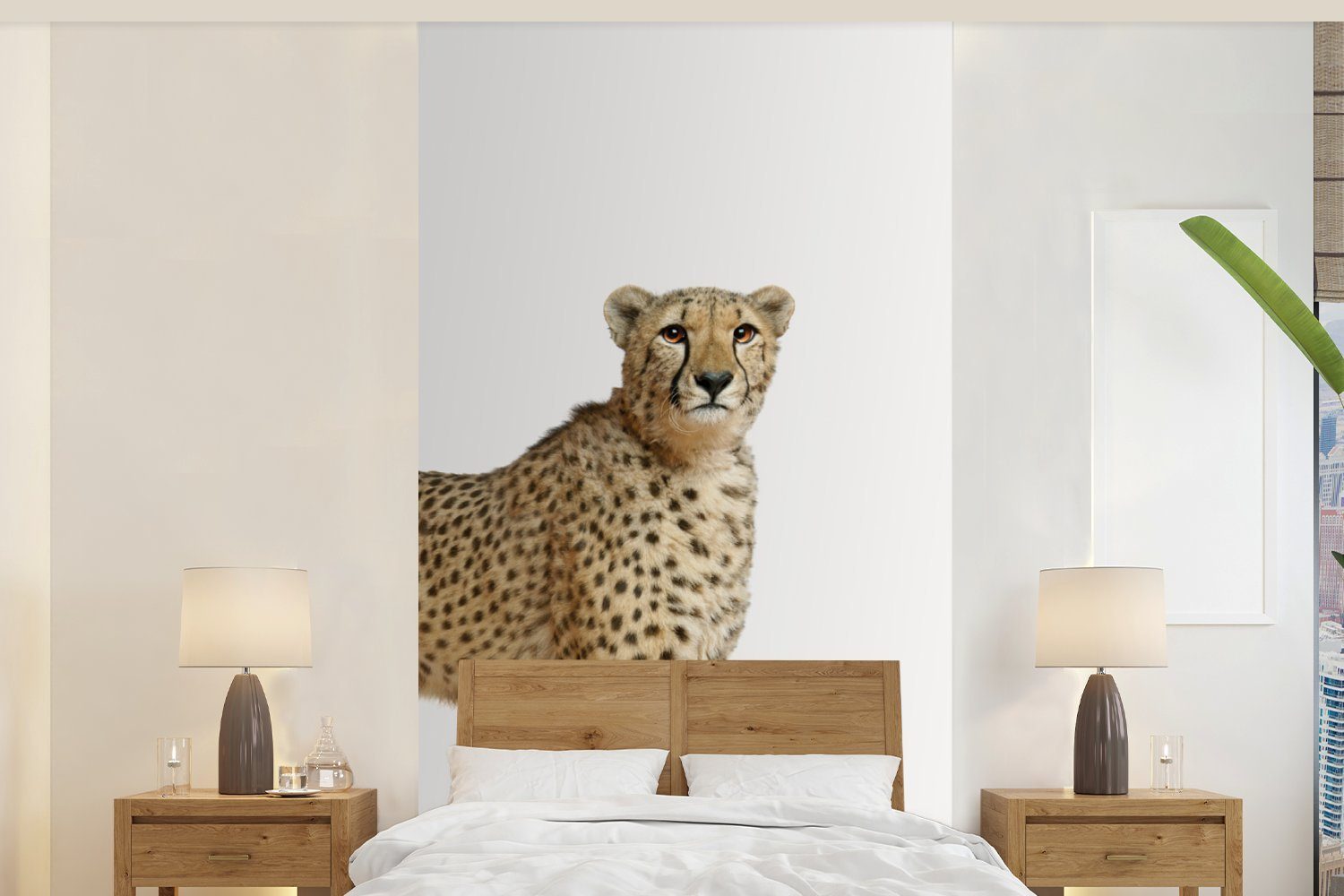MuchoWow Fototapete Leopard - Tiere - Weißer Hintergrund - Kinder - Jungen - Mädchen, Matt, bedruckt, (2 St), Vliestapete für Wohnzimmer Schlafzimmer Küche, Fototapete
