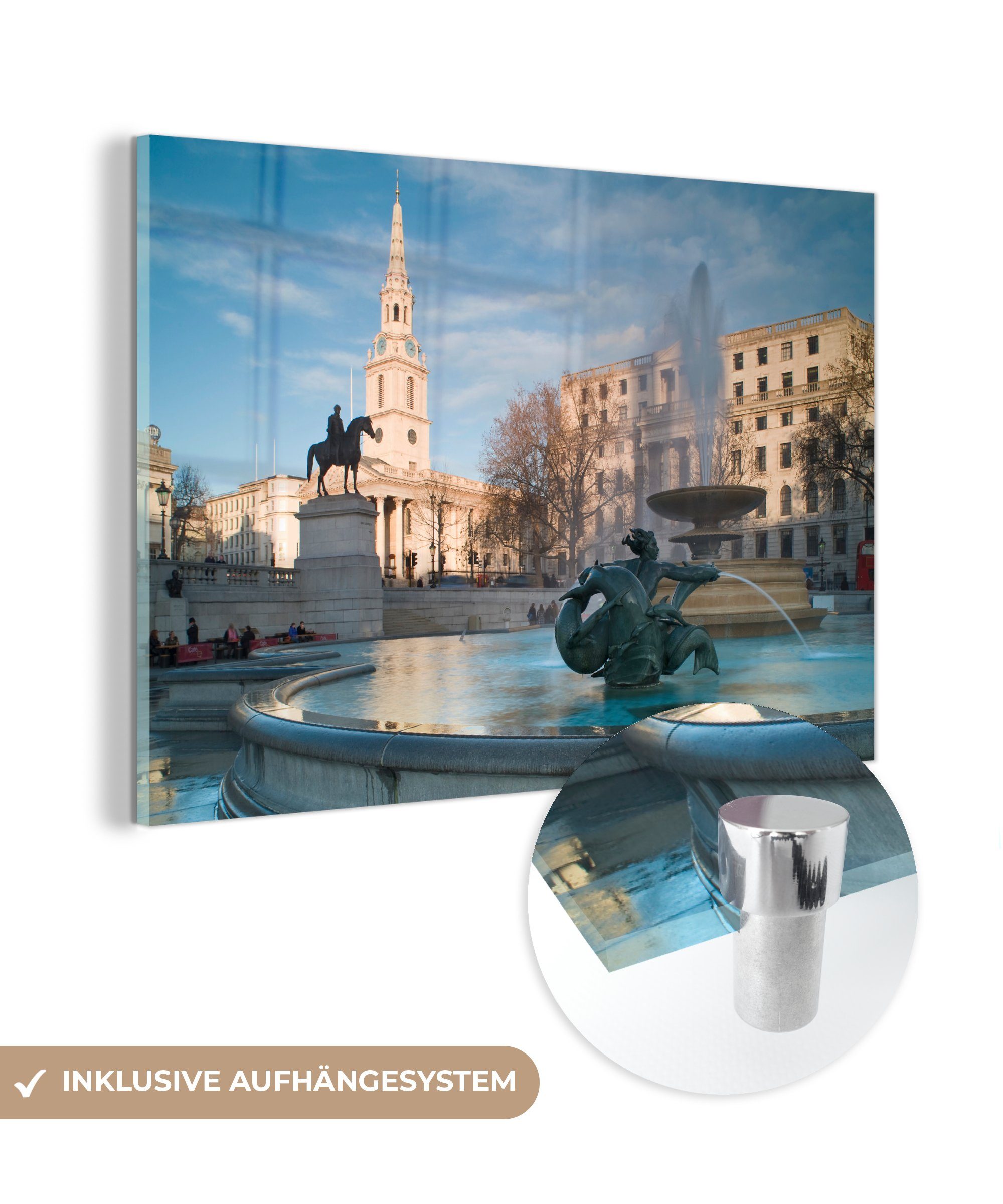 MuchoWow Acrylglasbild Zierbrunnen auf dem Trafalgar Square, London, (1 St), Acrylglasbilder Wohnzimmer & Schlafzimmer